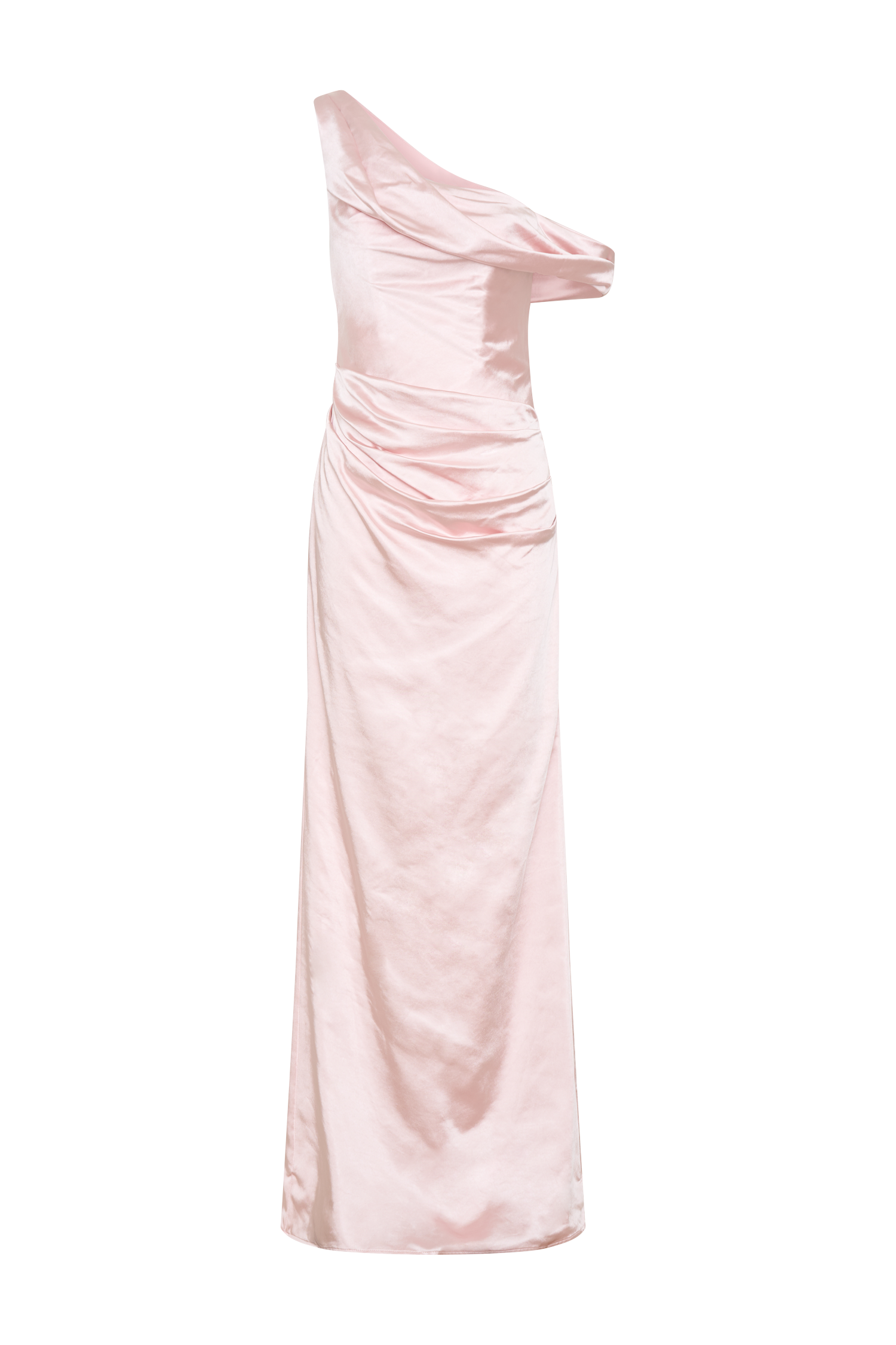 Dalia Düşük Omuzlu Saten Maxi Elbise - Soft Pembe