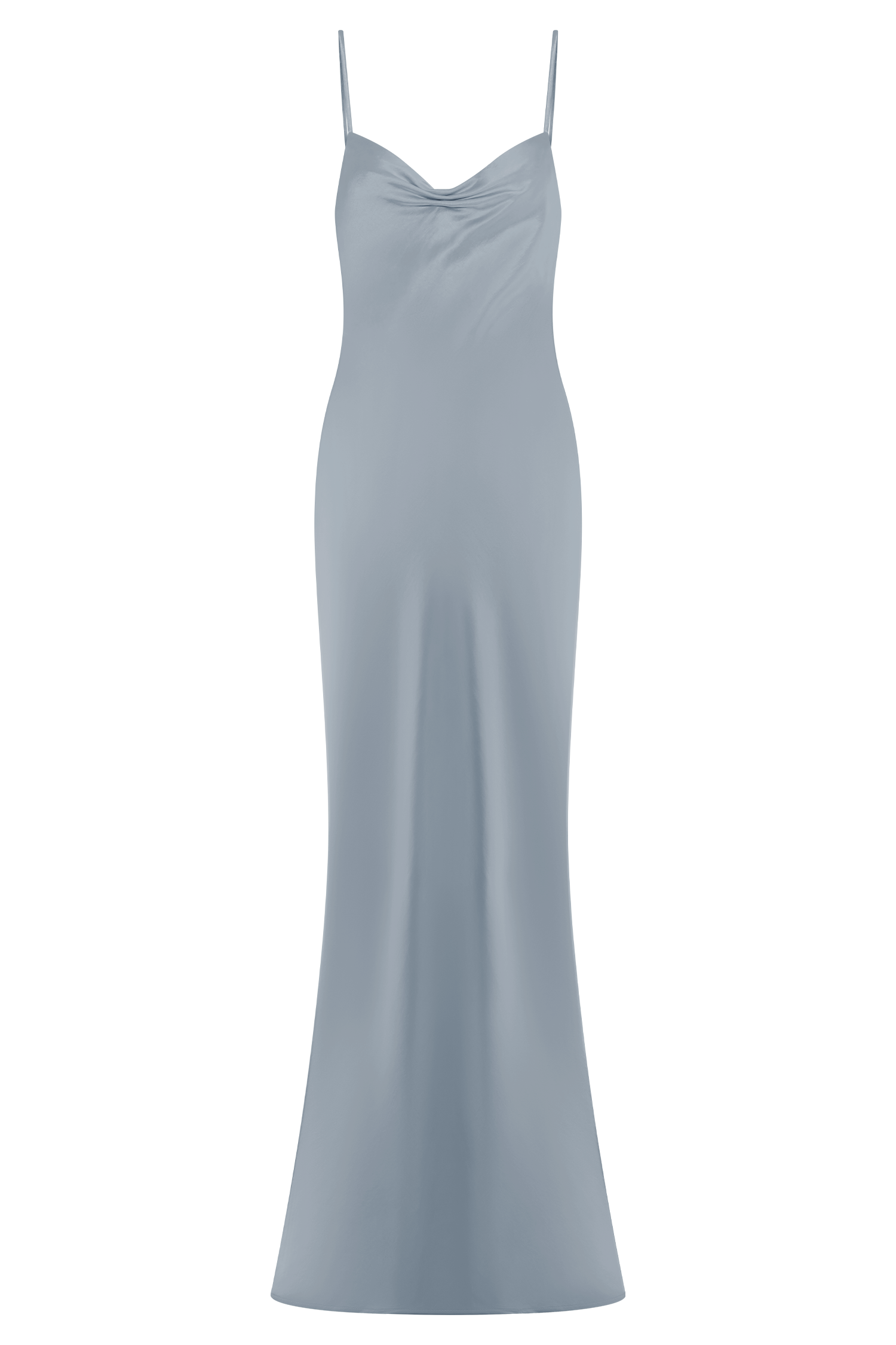 Lilly Sweetheart Saten Maxi Elbise - Buzlu Mavi