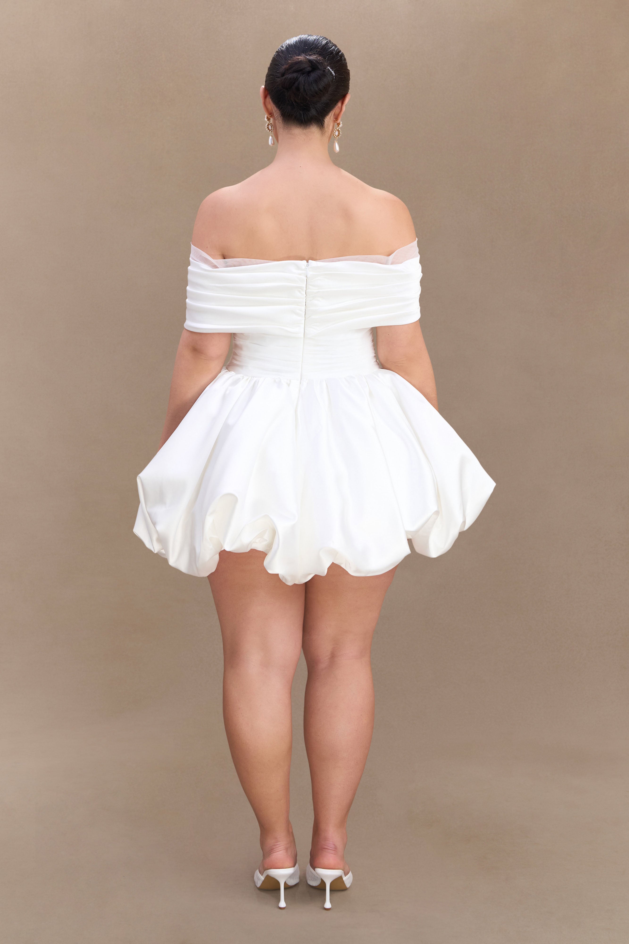 Lauretta Düşük Omuz Mini Elbise - Beyaz