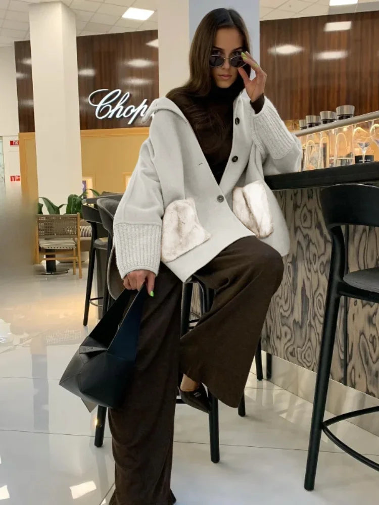 Hills Kürk Cepli Oversize Hırka - Kahve