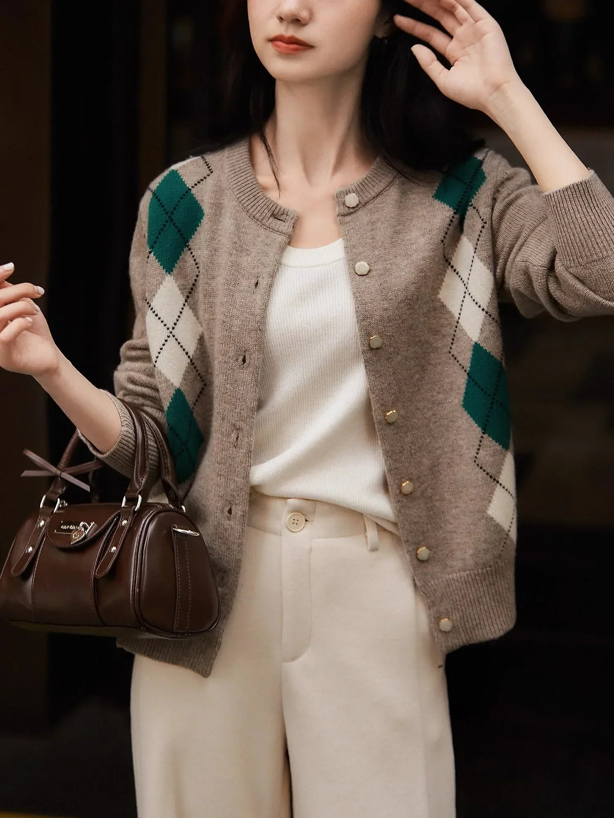 Serene Baklava Desenli Kaşmir Hırka - 5. görünüm