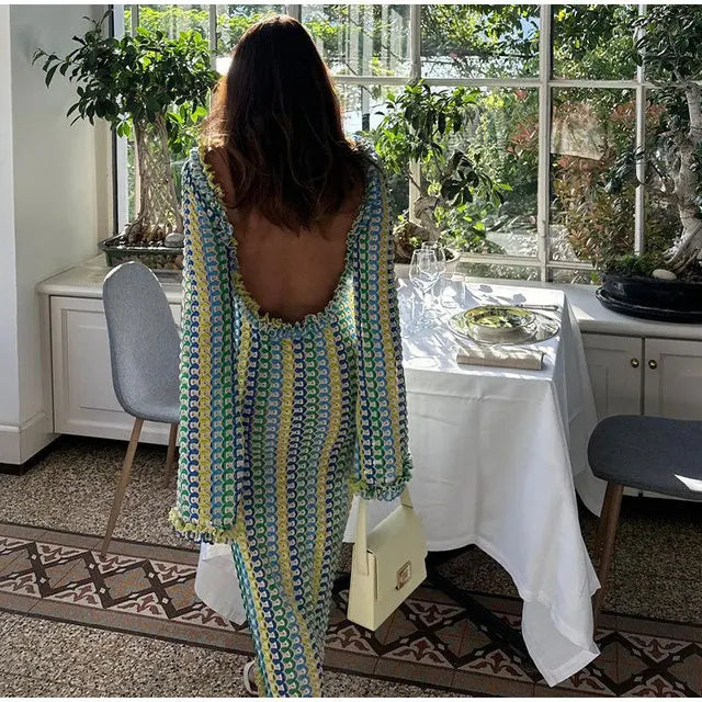Joy Desenli Triko Maxi Elbise - 7. görünüm