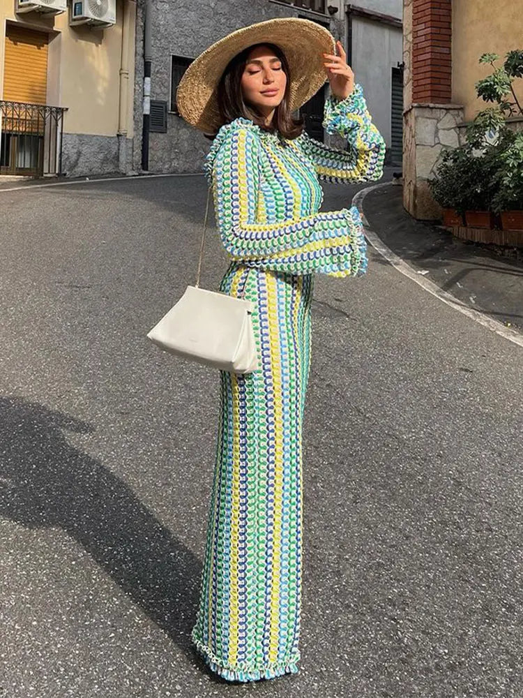 Joy Desenli Triko Maxi Elbise - 4. görünüm