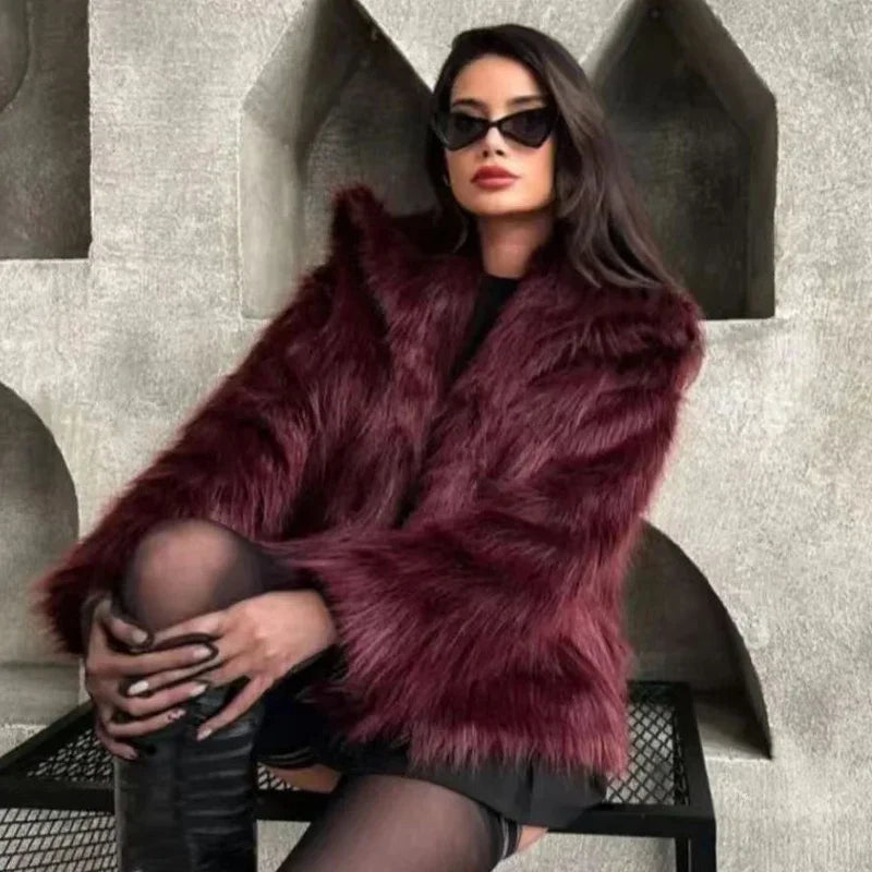 Kürk Ceket - Bordo - 4. görünüm