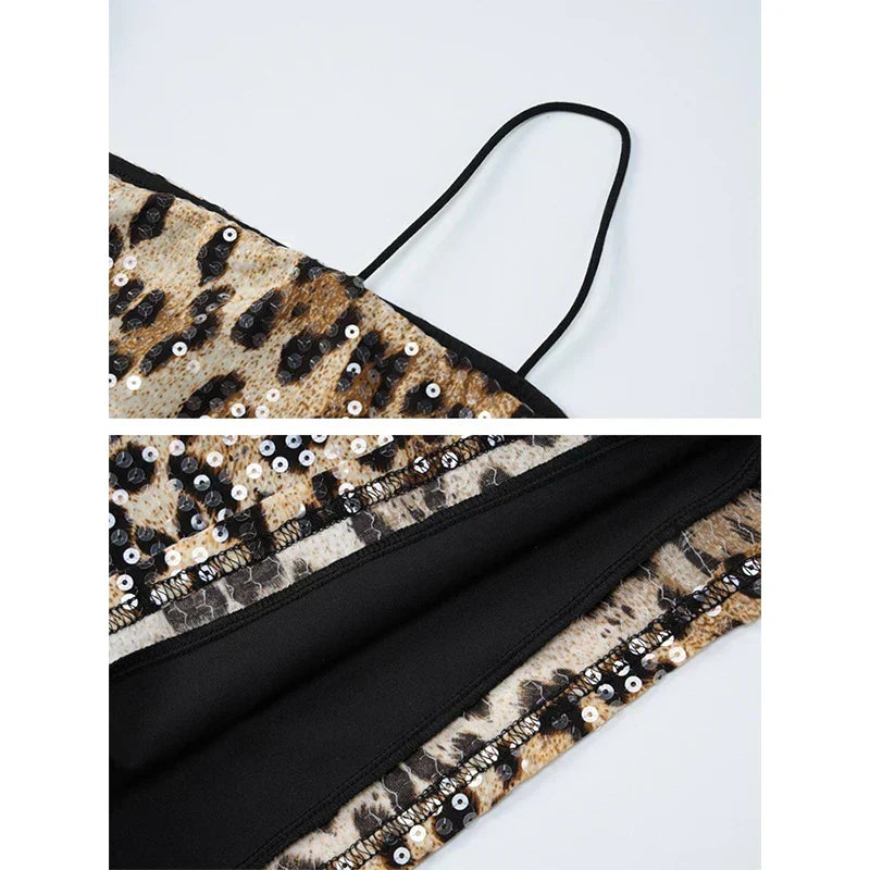 Zelanya - Leopar Desenli Payet Mini Elbise - 6. görünüm