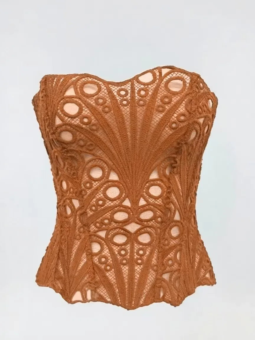 Hollow Out Corset Top - Karamel