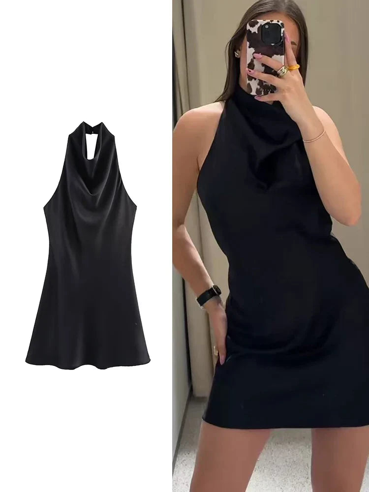 Elvina Saten Sırt Dekolteli Mini Elbise - 3. görünüm