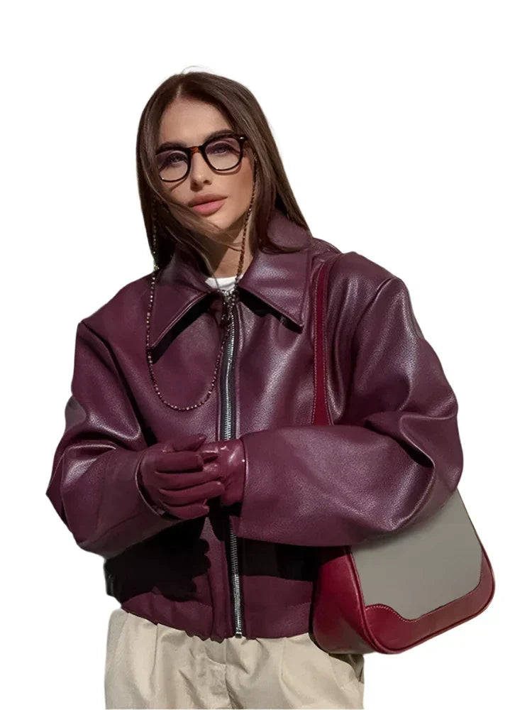 Rylee Bordo Deri Fermuarlı Ceket - 2. görünüm