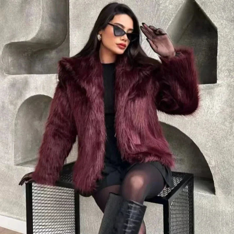 Kürk Ceket - Bordo - 5. görünüm