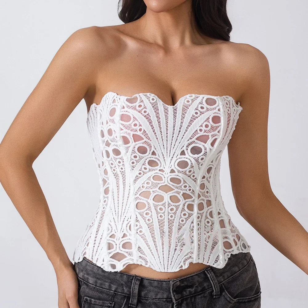 Hollow Out Corset Top - Beyaz