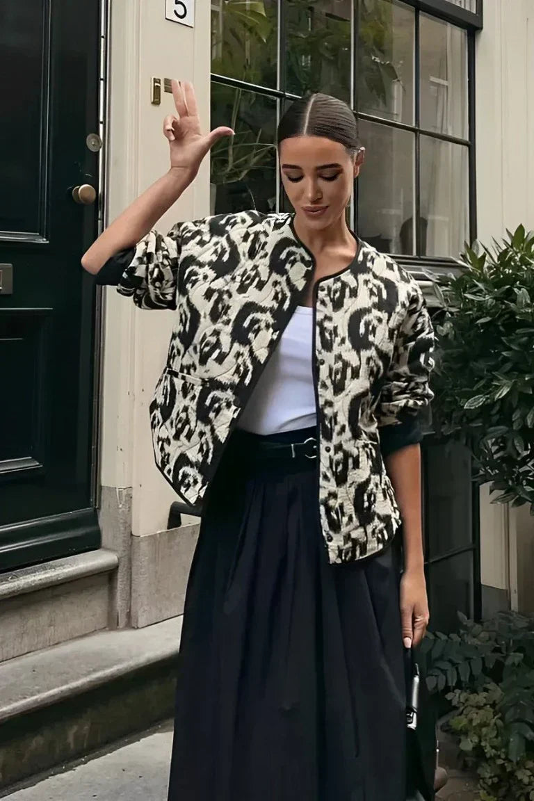 Noa Desenli Kapitone Ceket - Siyah