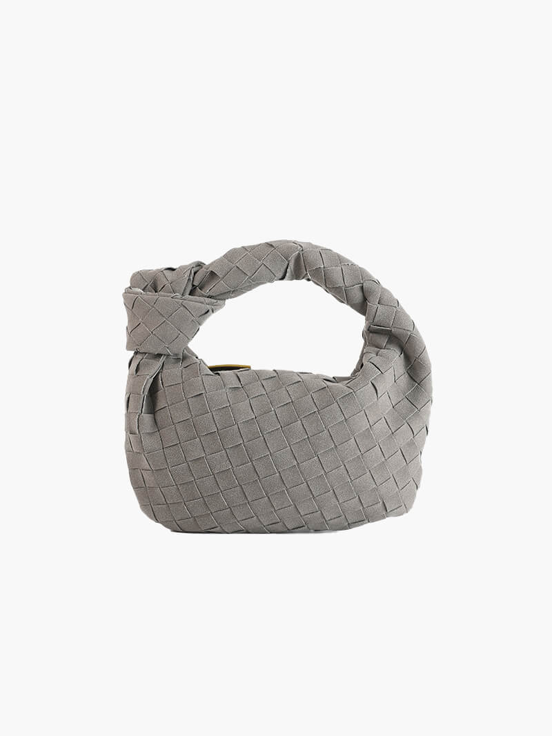 Woven Mini Premium Süet Çanta - Gri