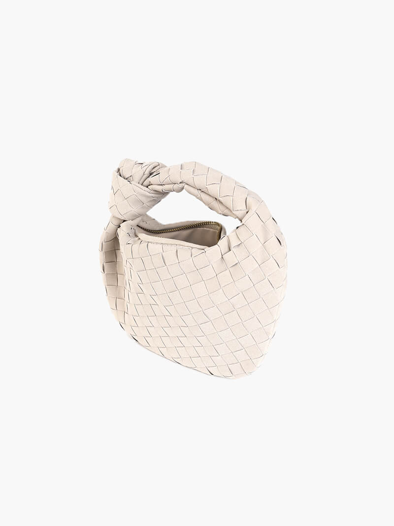 Woven Mini Premium Süet Çanta - Krem