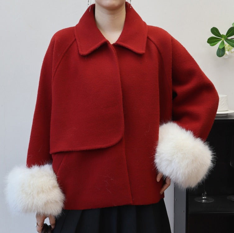 Melina Kürklü Ceket - Bordo