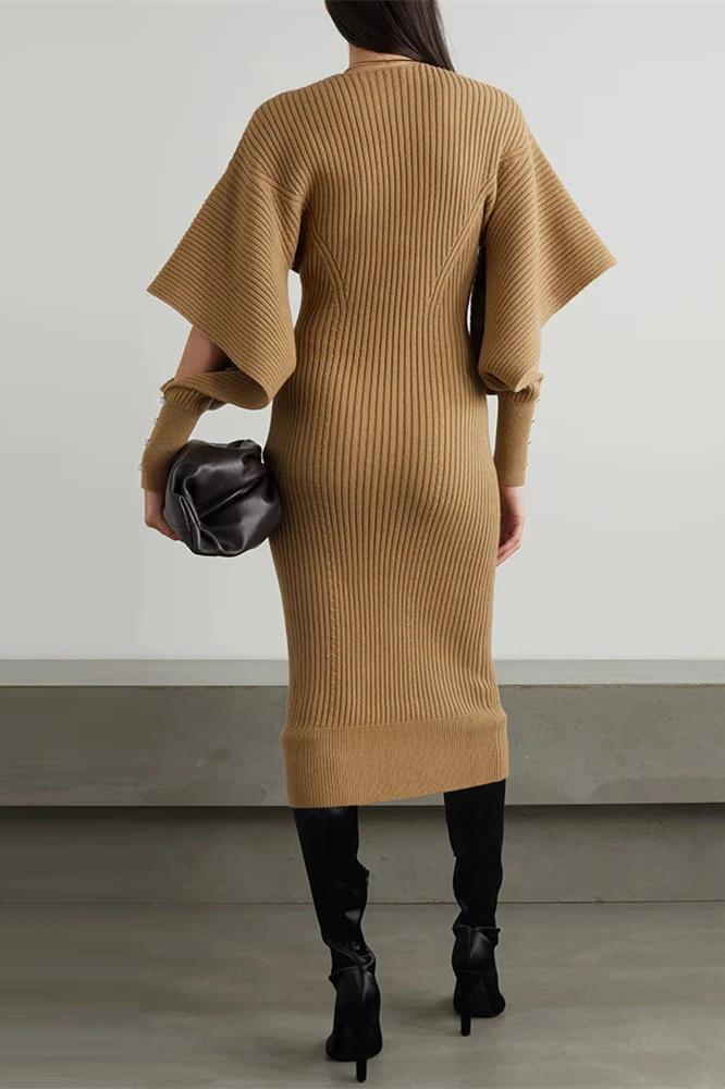 Alberta Cut-Out Batwing Kol Midi Triko Elbise - 12. görünüm