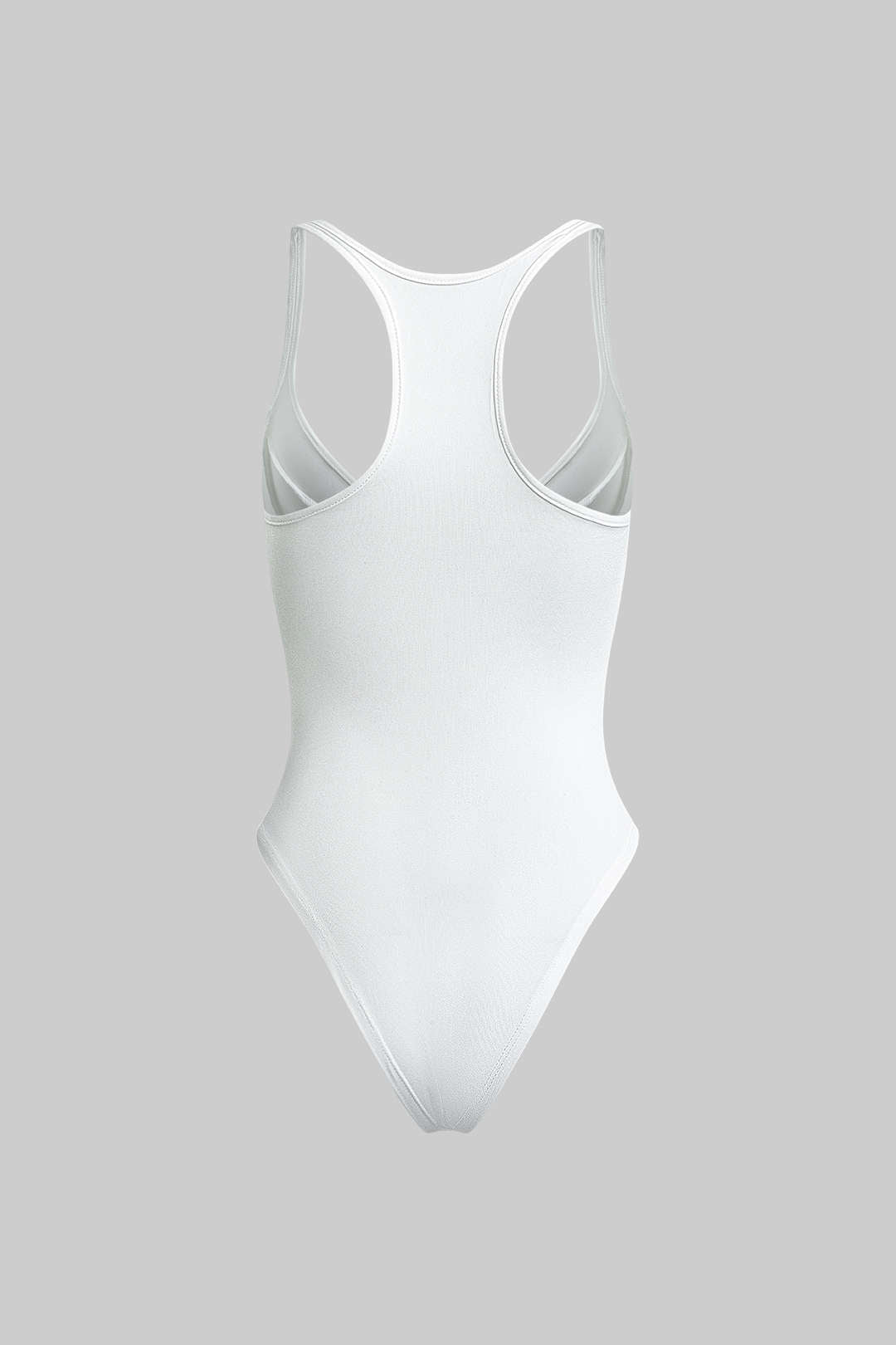 Düz Renk Derin V Yaka Bustiyer Bodysuit - Beyaz