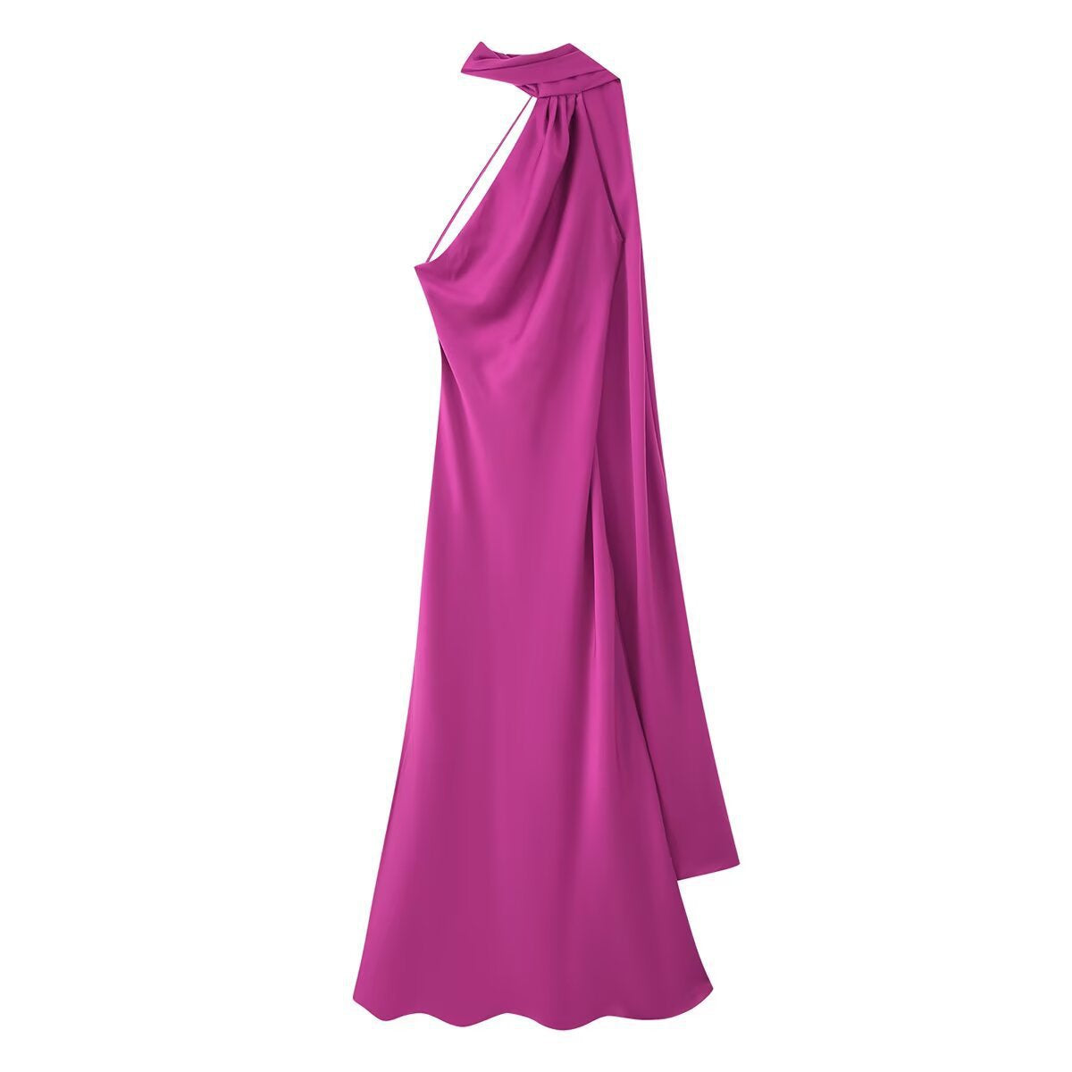 Sırtı Açık Saten Halter Abiye Elbise - Pembe