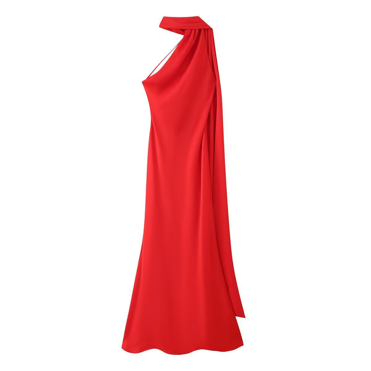 Sırtı Açık Saten Halter Abiye Elbise - Kırmızı
