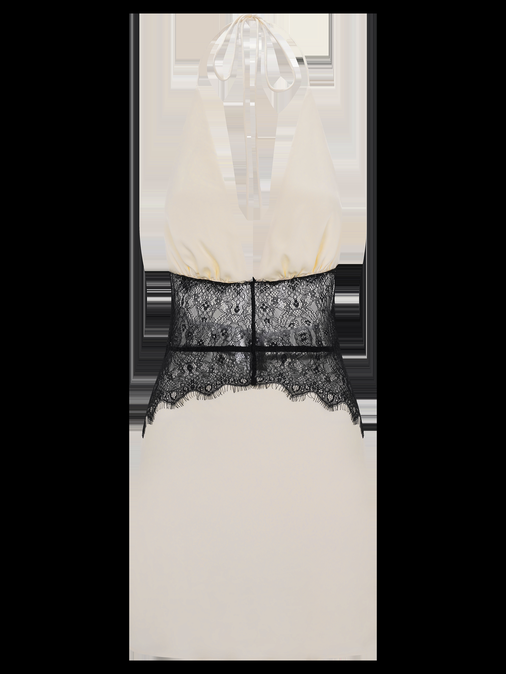 Dinah Siyah Krem Dantelli Saten Mini Elbise