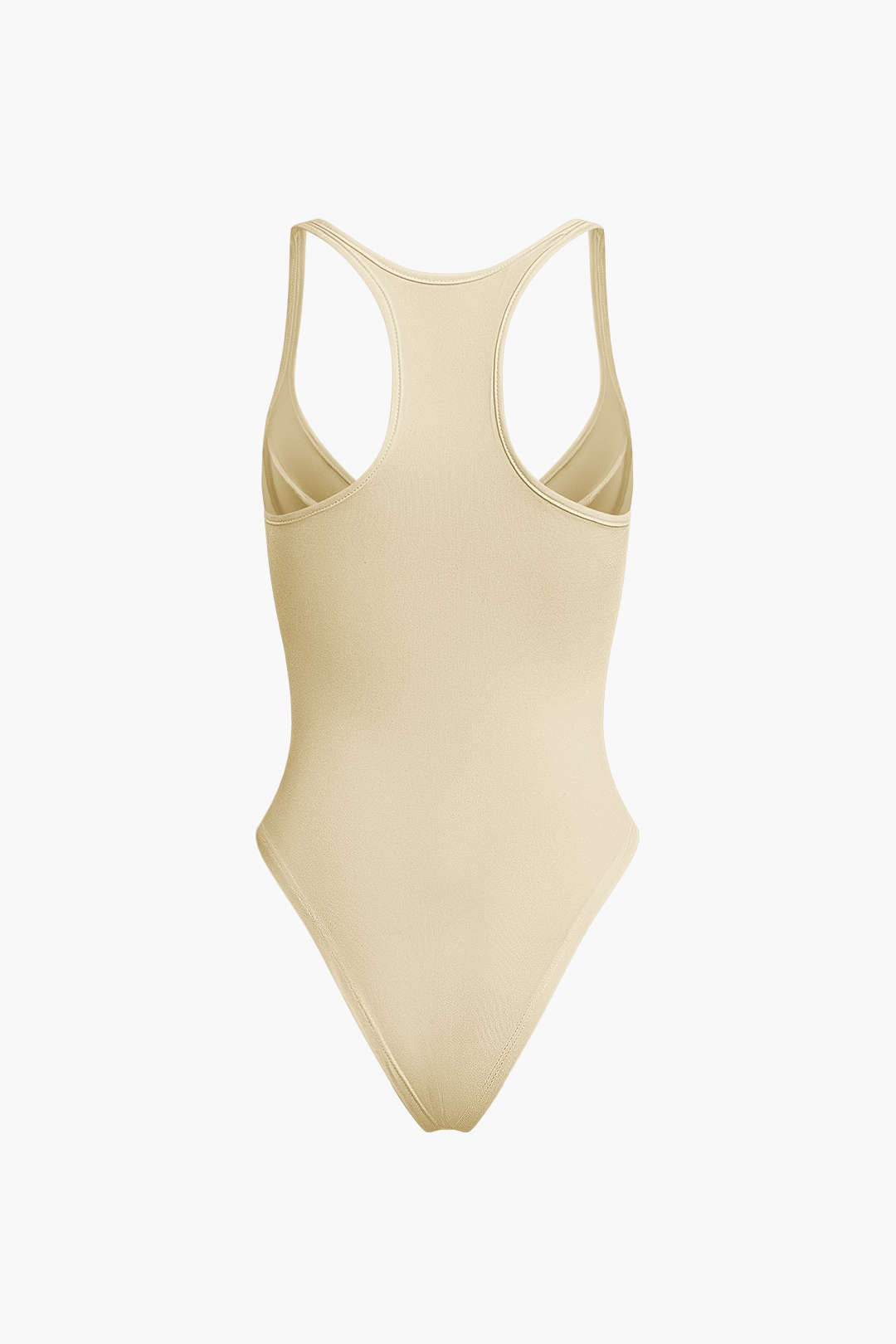 Düz Renk Derin V Yaka Bustiyer Bodysuit - İnci