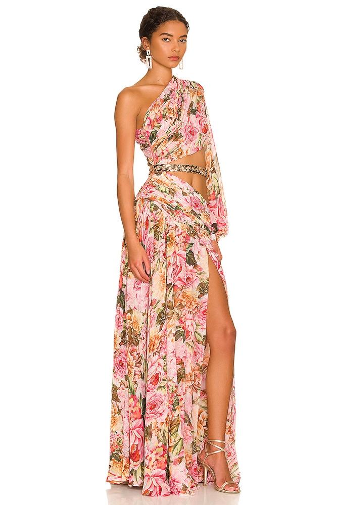 Gertrude Baskılı Cut-Out Asimetri Maxi Elbise