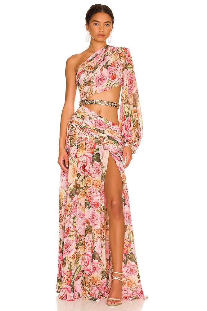 Gertrude Baskılı Cut-Out Asimetri Maxi Elbise