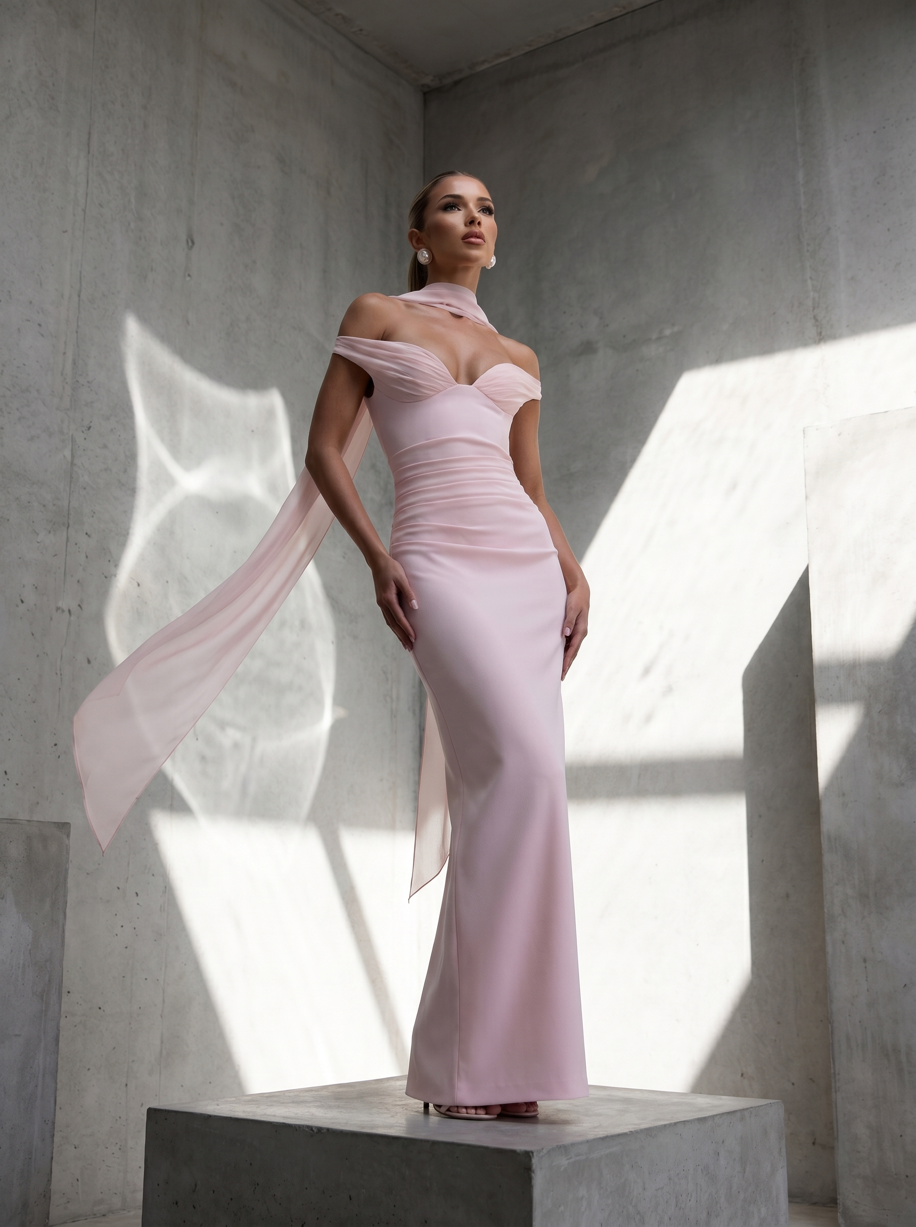 Omuz Detay Maxi Elbise- Pembe