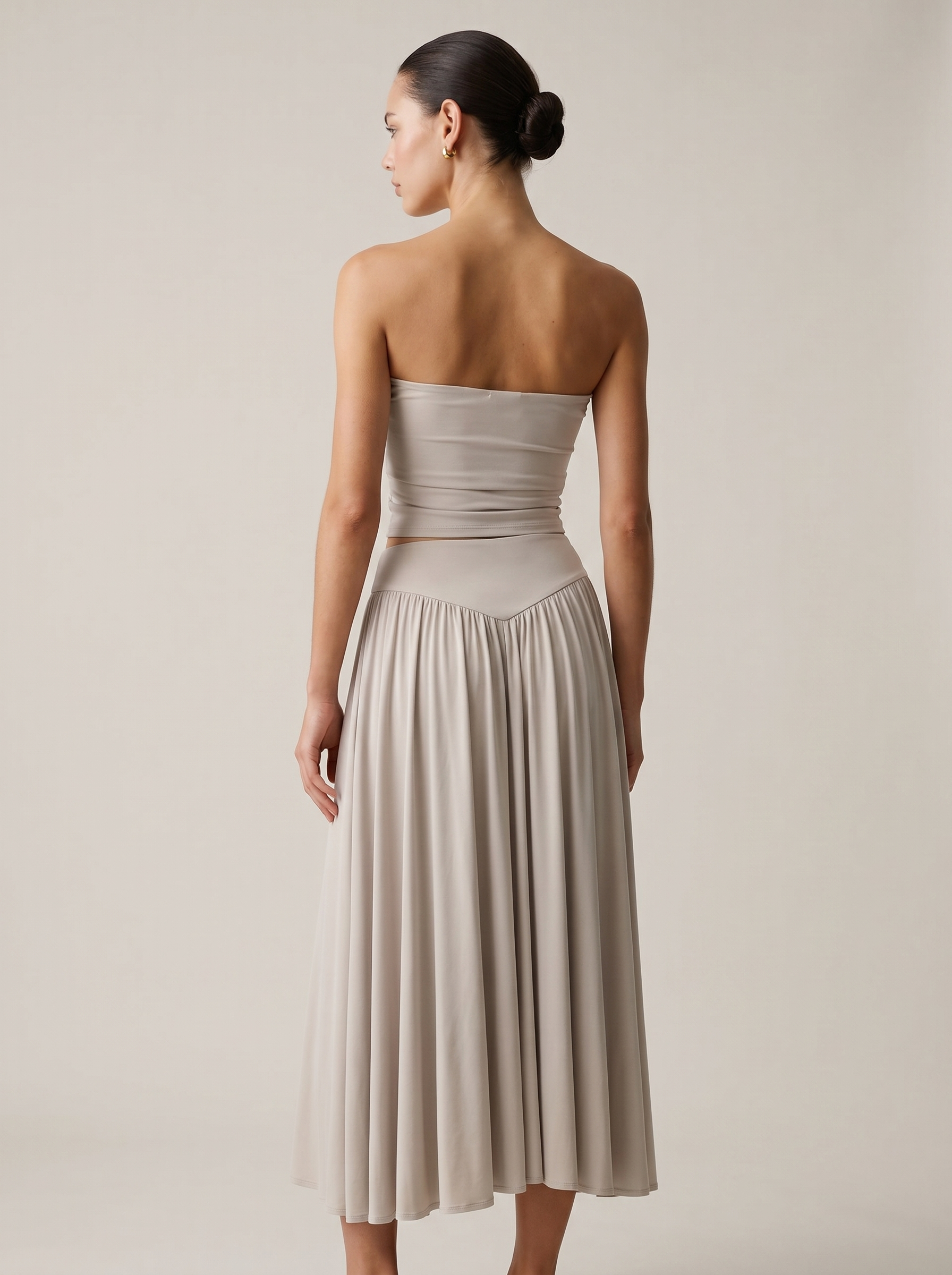 Strapless Knot Bağcıklı Tube Top + Yüksek Bel Curved Yoke Balletcore A-Line Midi Etek Set
