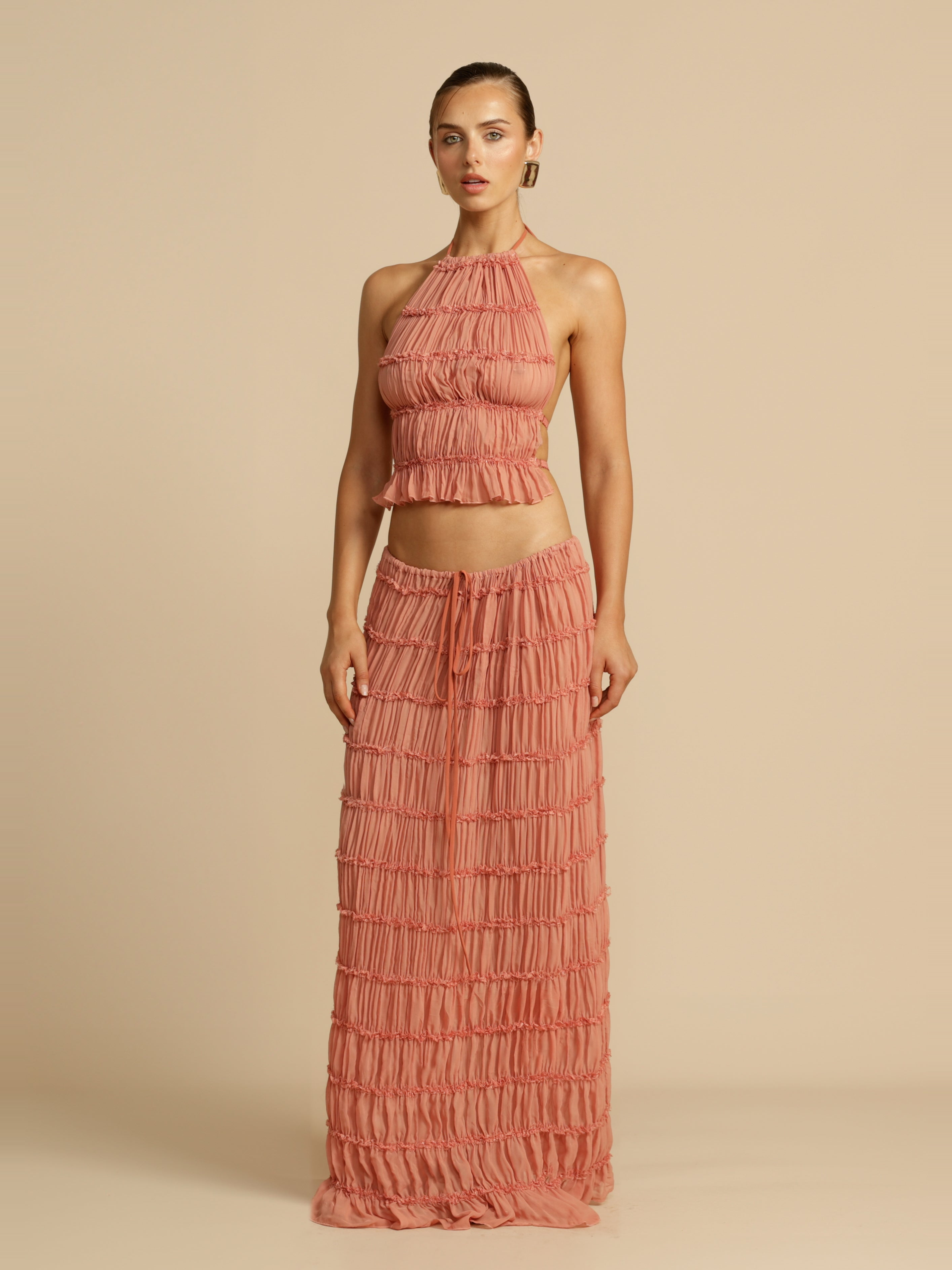 Juliette Dantel Maksi Etek Takım- Şeftali