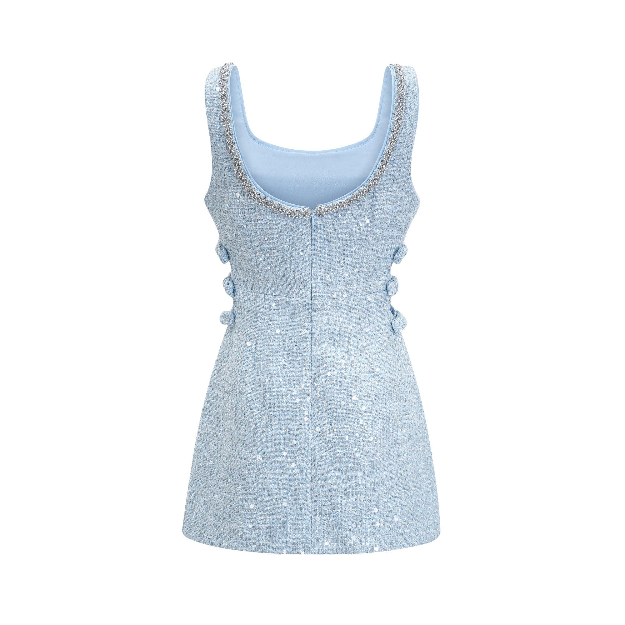 "Manon Charm" Açık Mavi Işıltılı Tweed Mini Elbise