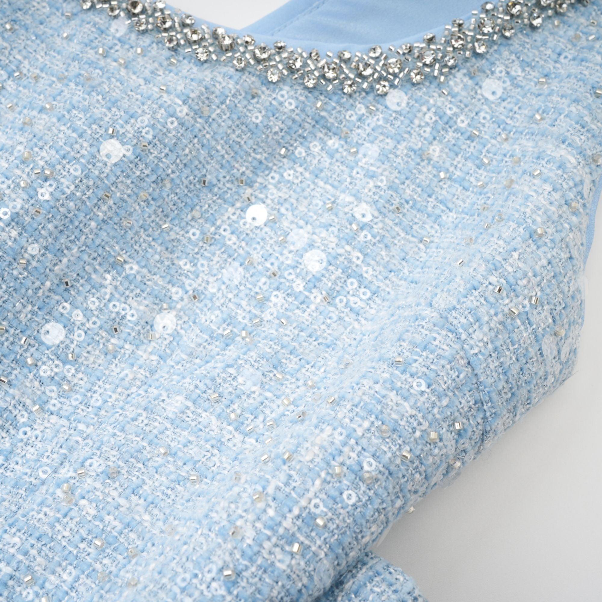 "Manon Charm" Açık Mavi Işıltılı Tweed Mini Elbise