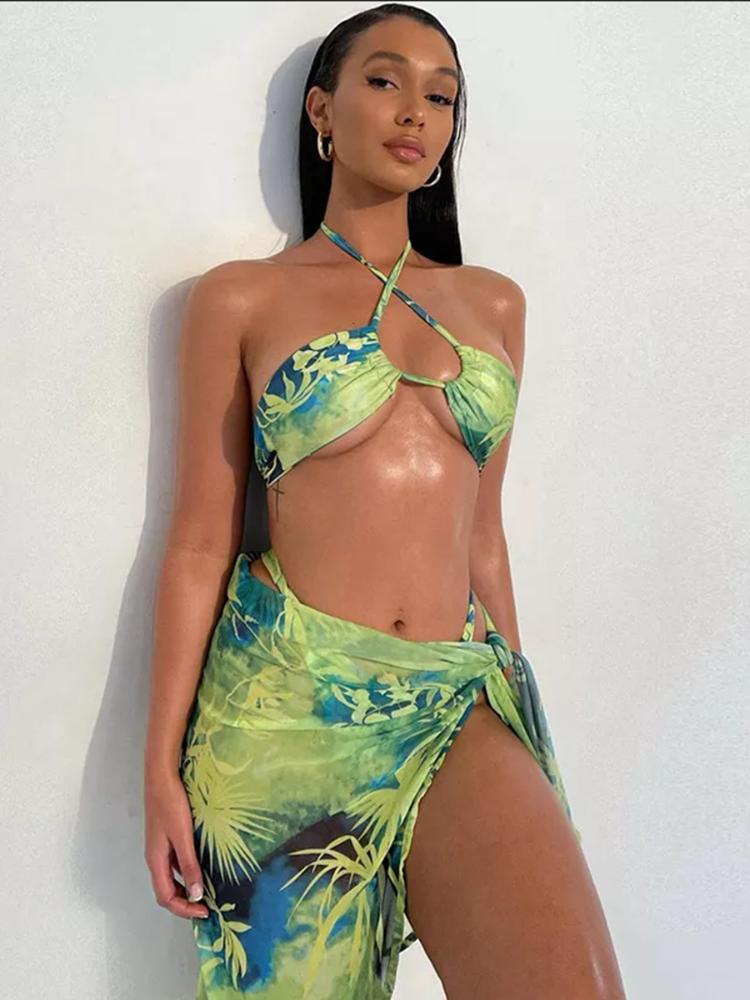 Maxine Tropikal Baskılı Üç Parçalı Bikini Takımı