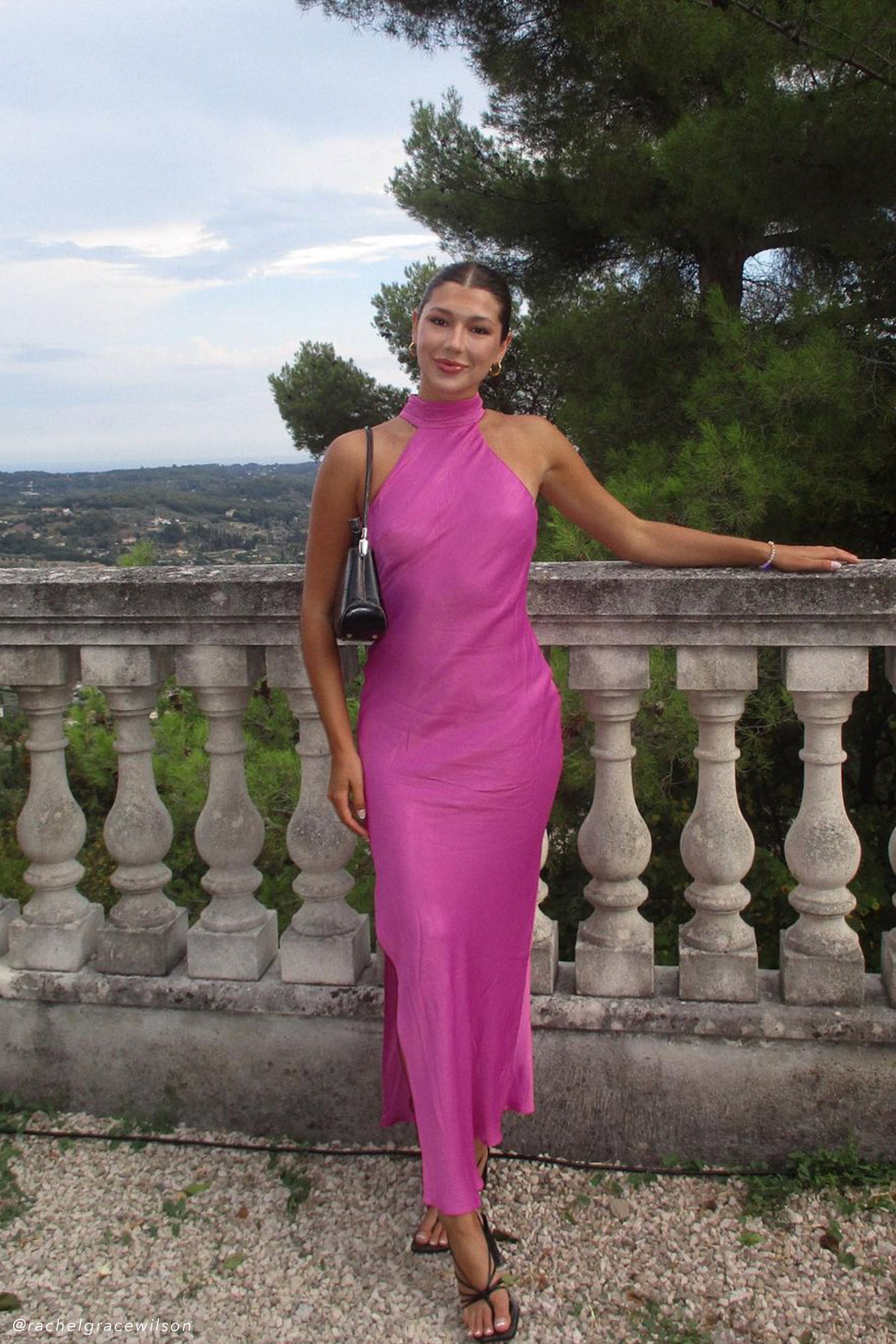 Claire Saten Drapeli Sırtlı Uzun Elbise - Pembe