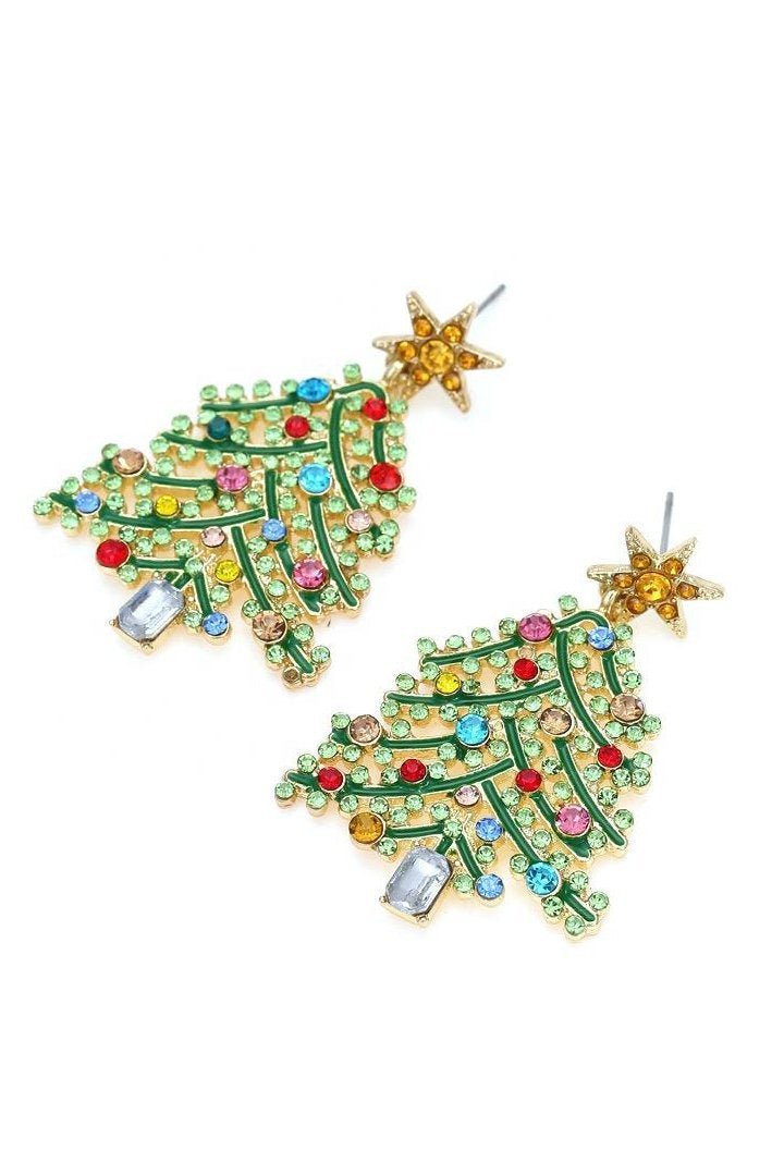 Taşlı Noel Ağacı Damla Küpe