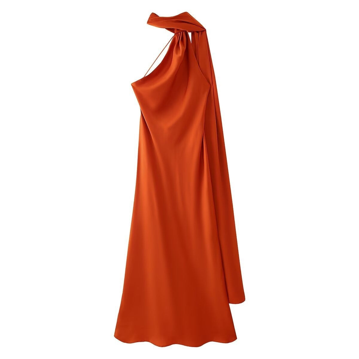 Sırtı Açık Saten Halter Abiye Elbise - Turuncu