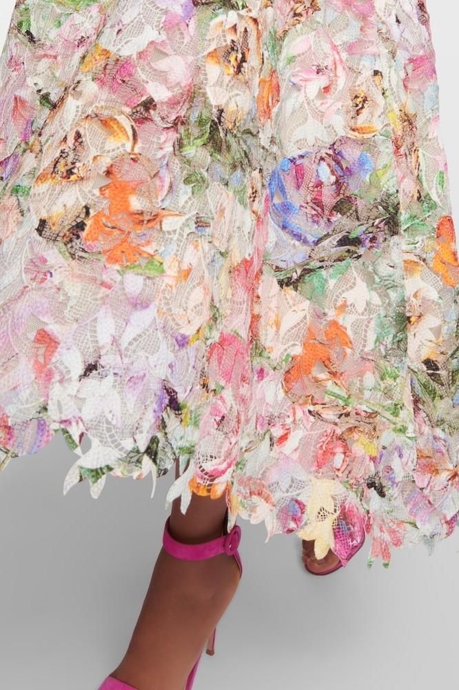 Mor Çiçek İşlemeli Dantel Midi Elbise - 3. görünüm