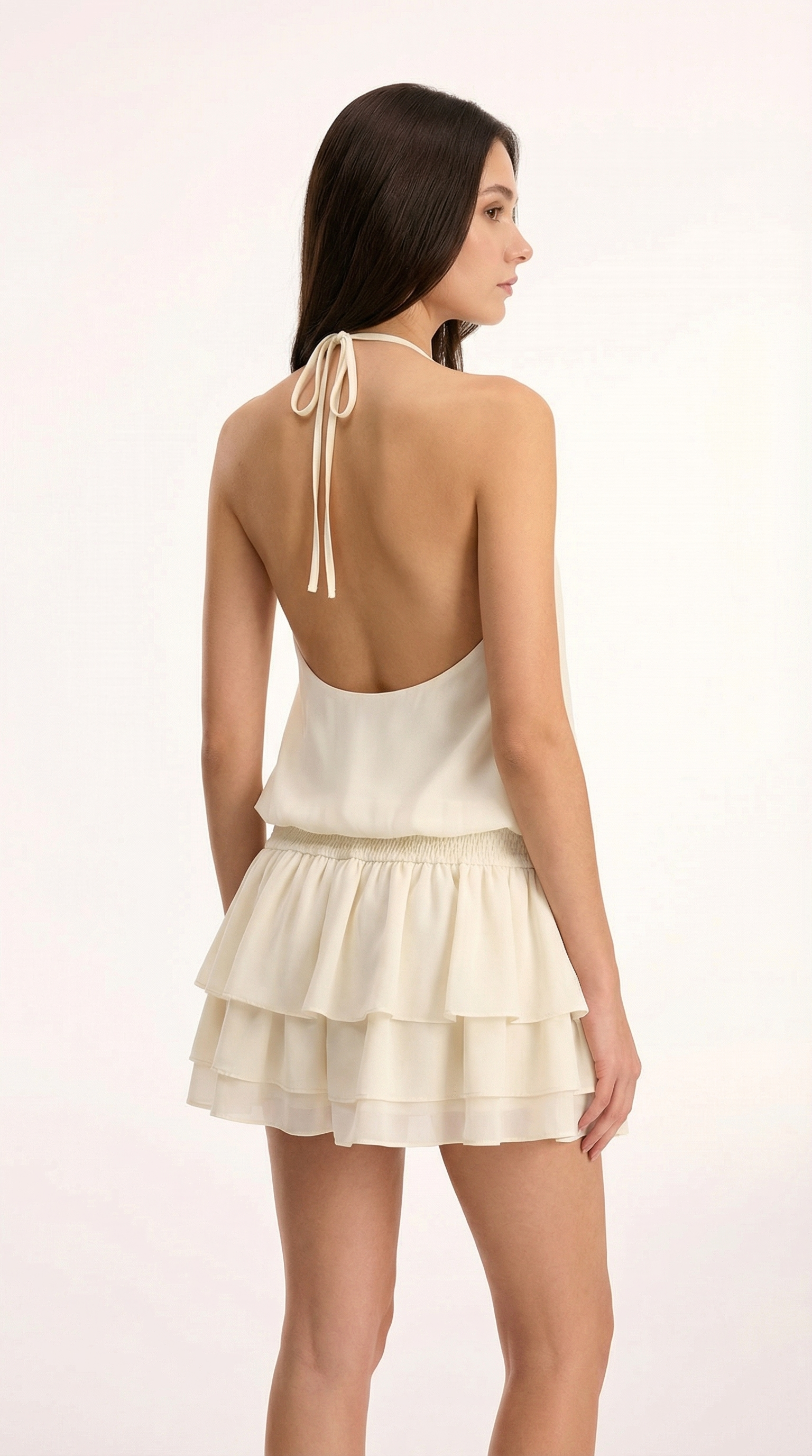 Halter Yaka Mini Elbise Siyah Şifon A Kesim