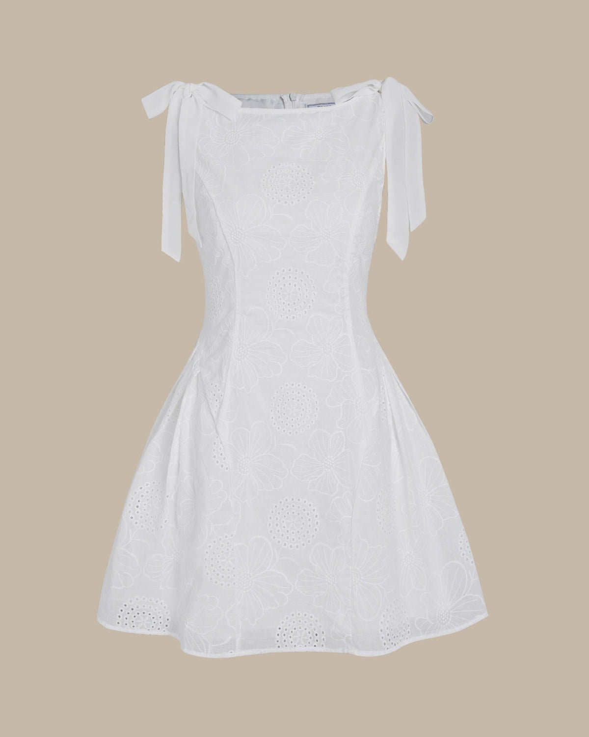 Beyaz Çiçek Desenli Dokulu Mini Elbise - 8. görünüm