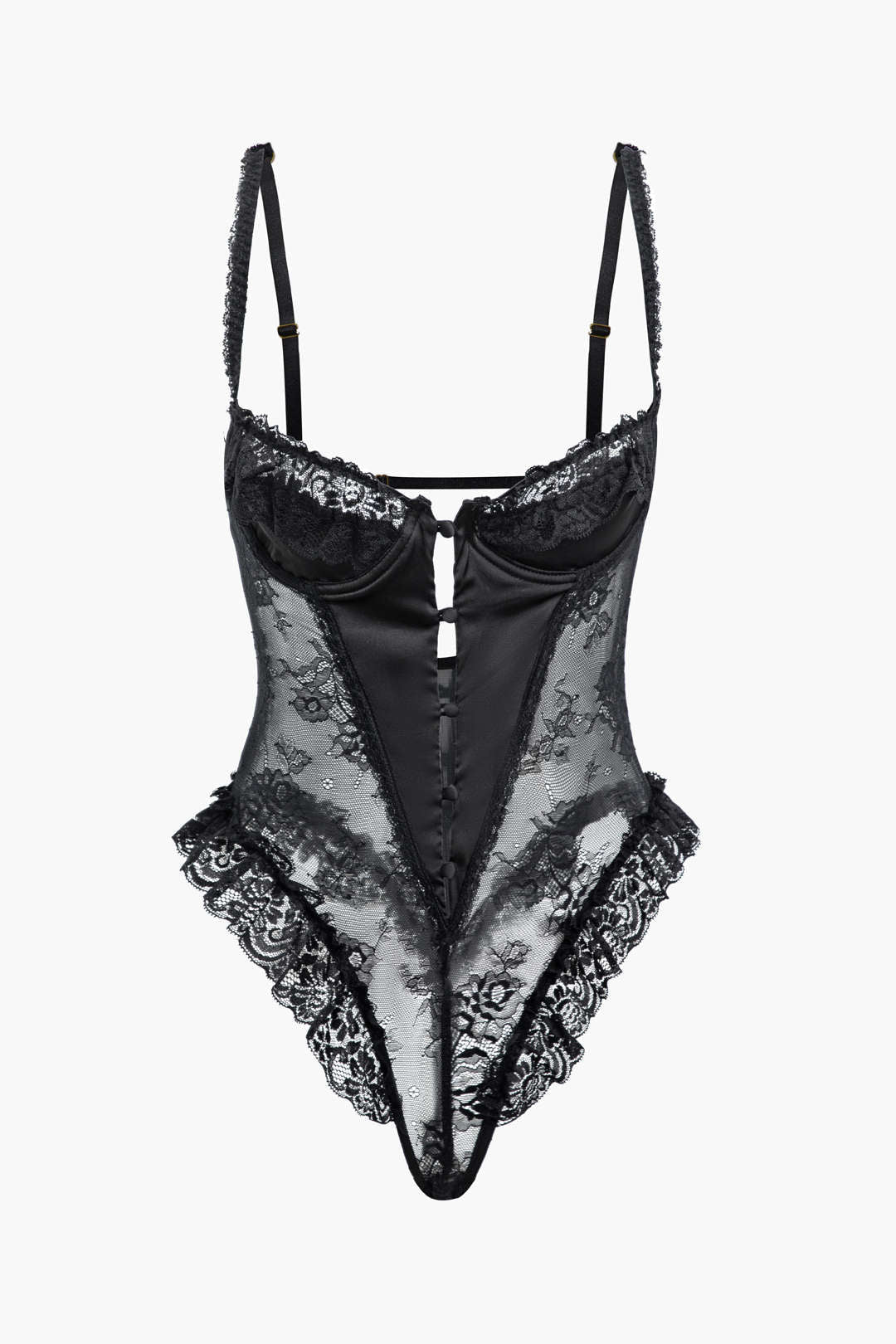 Dantel Volan Düğme Detaylı Kesik Sırt Dekolteli Lingerie Bodysuit - 2. görünüm
