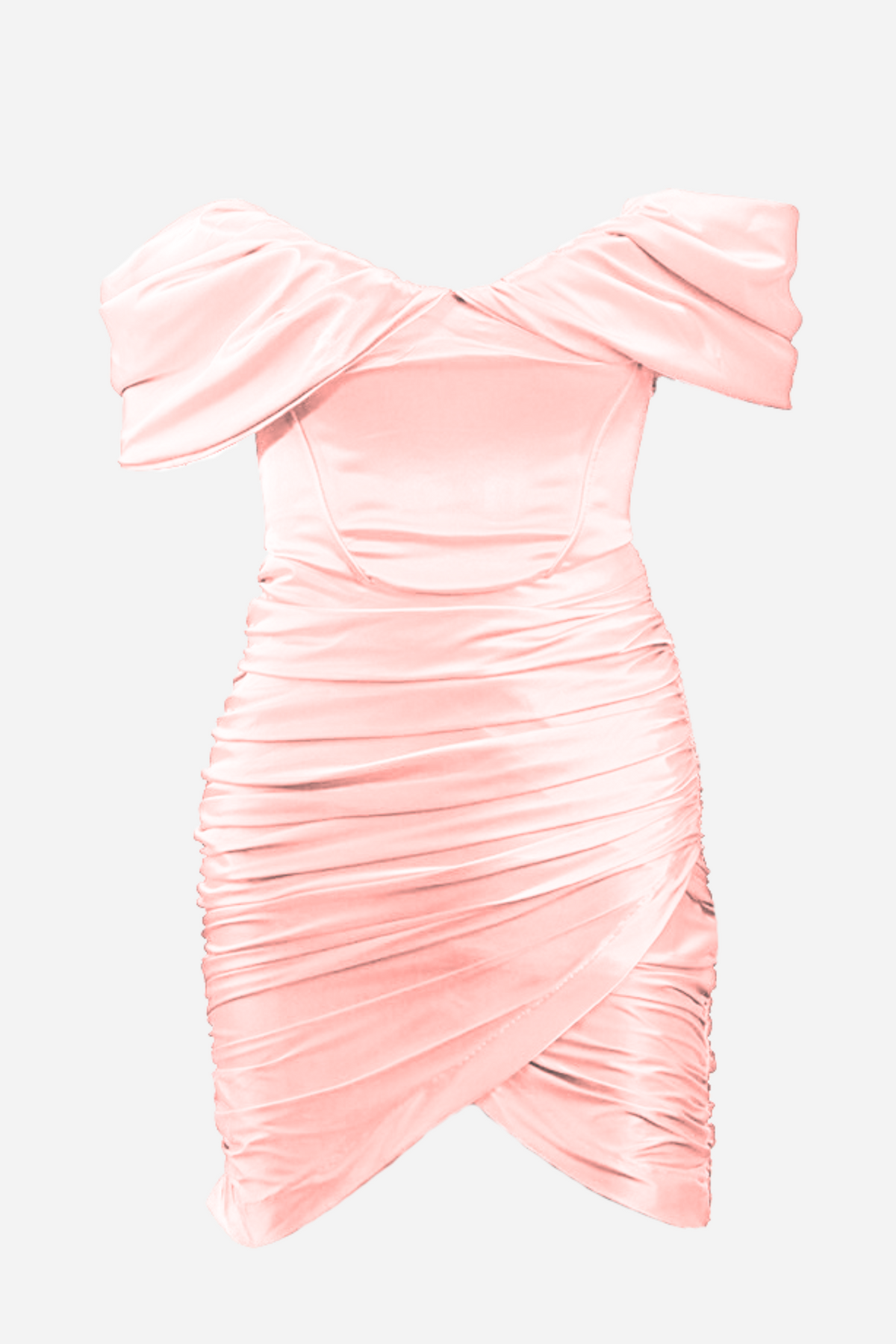 Candice Büzgülü Korse Düşük Omuz Saten Mini Elbise - Pembe