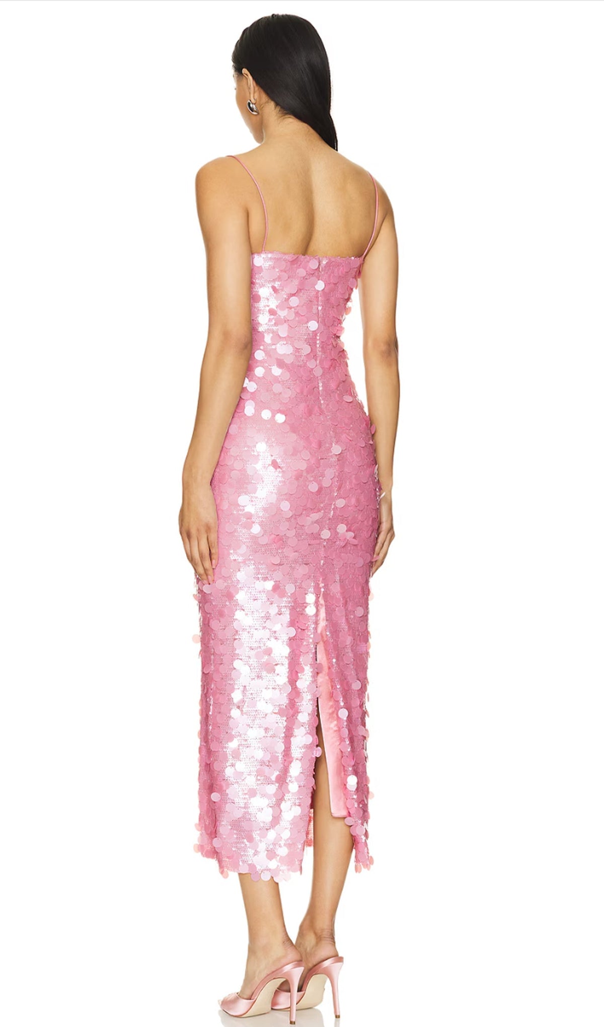 Çember Payet Midi Pullu Elbise-Pembe - 3. görünüm