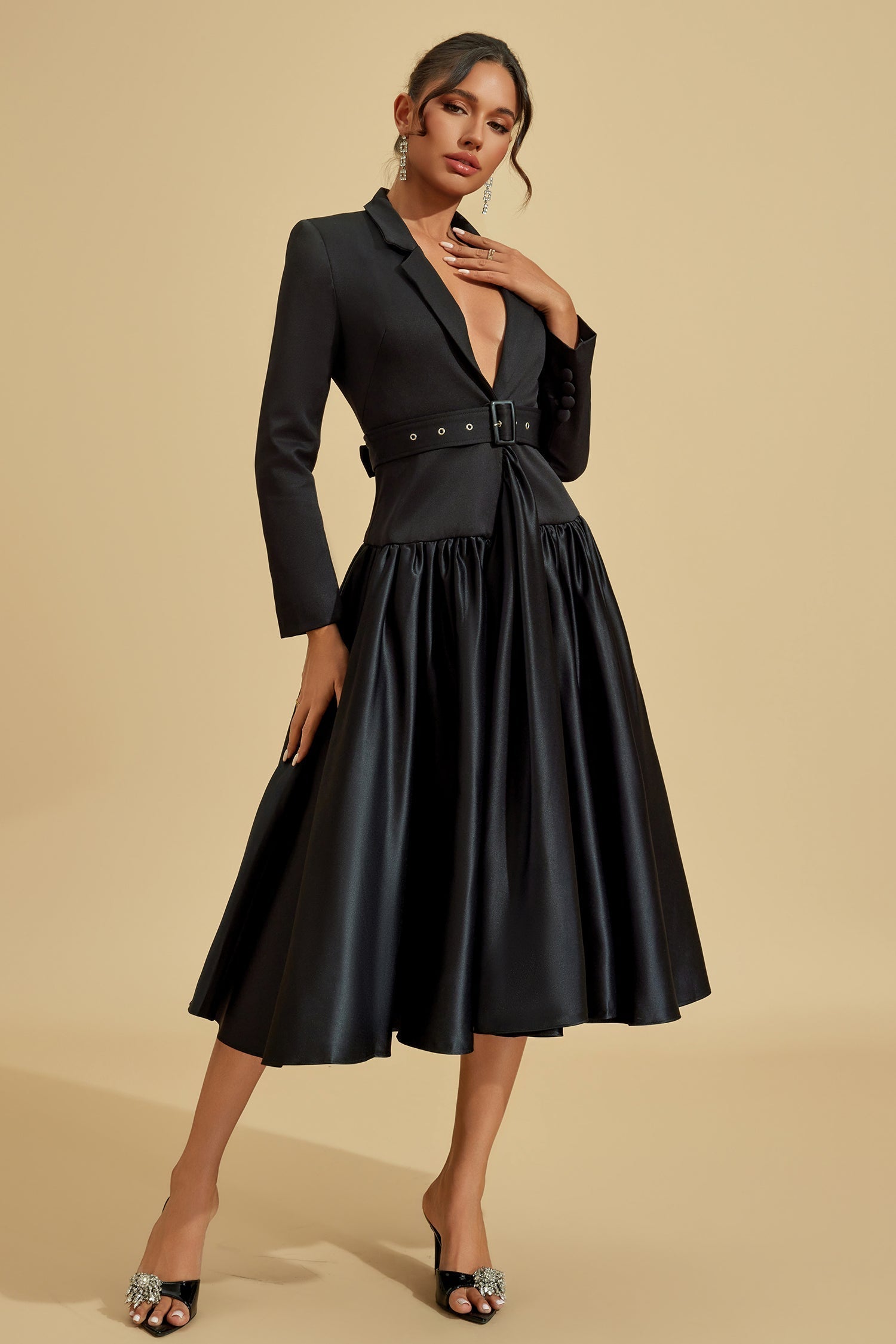 Catherine Noir Blazer Midi Elbise