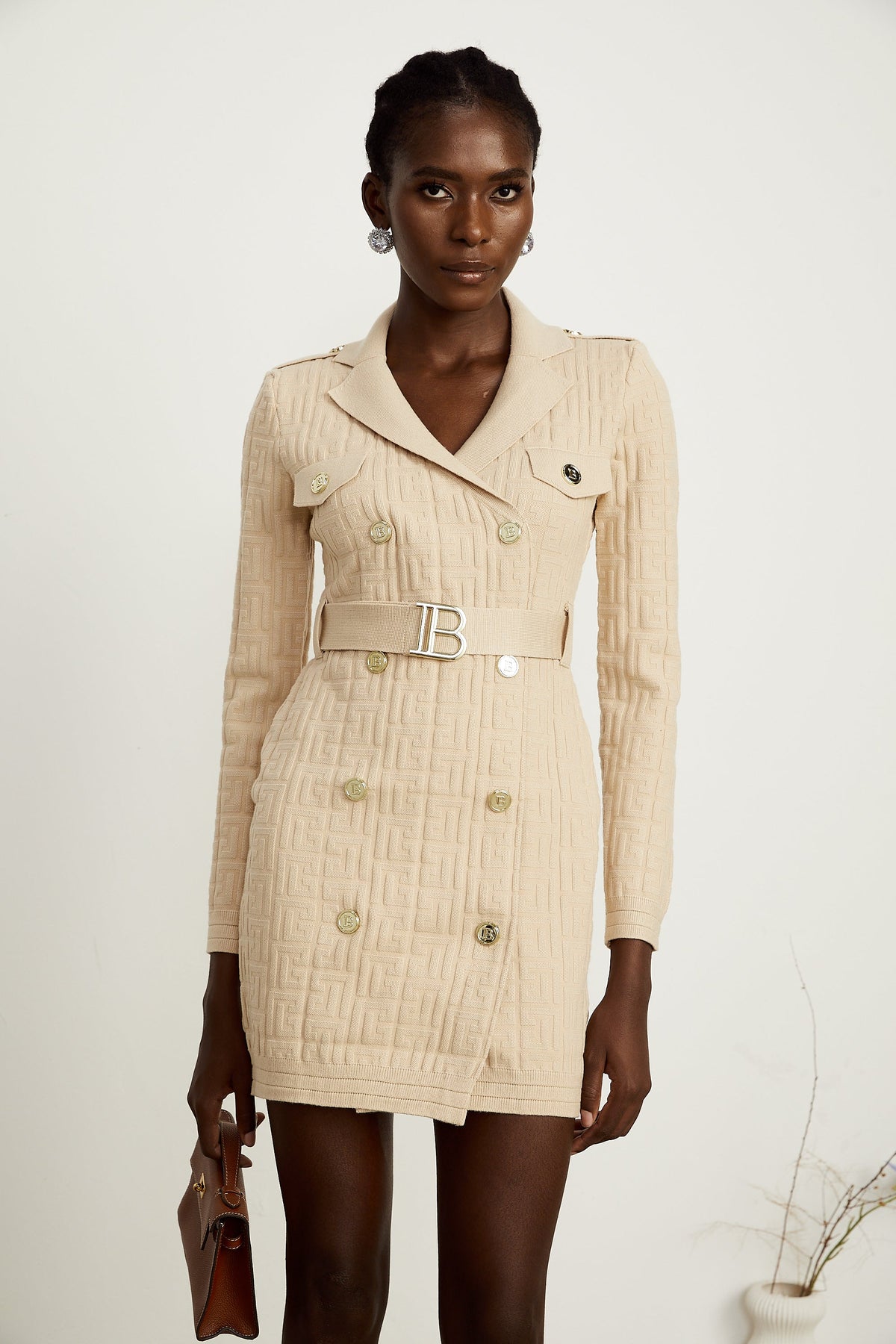 Clémence Mini Elbise - Bej