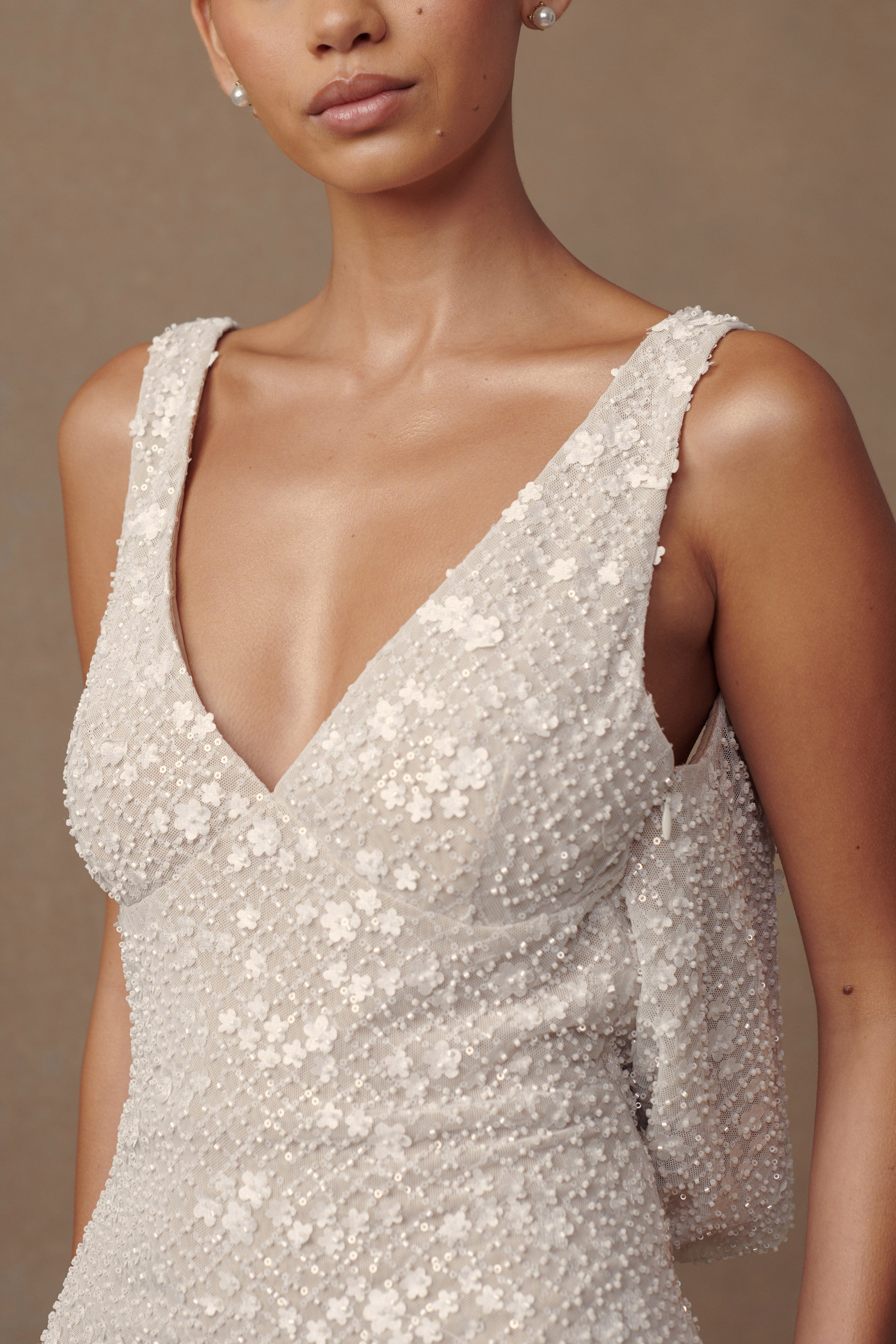 Louanne Daisy Boncuklu Mini Elbise - Beyaz