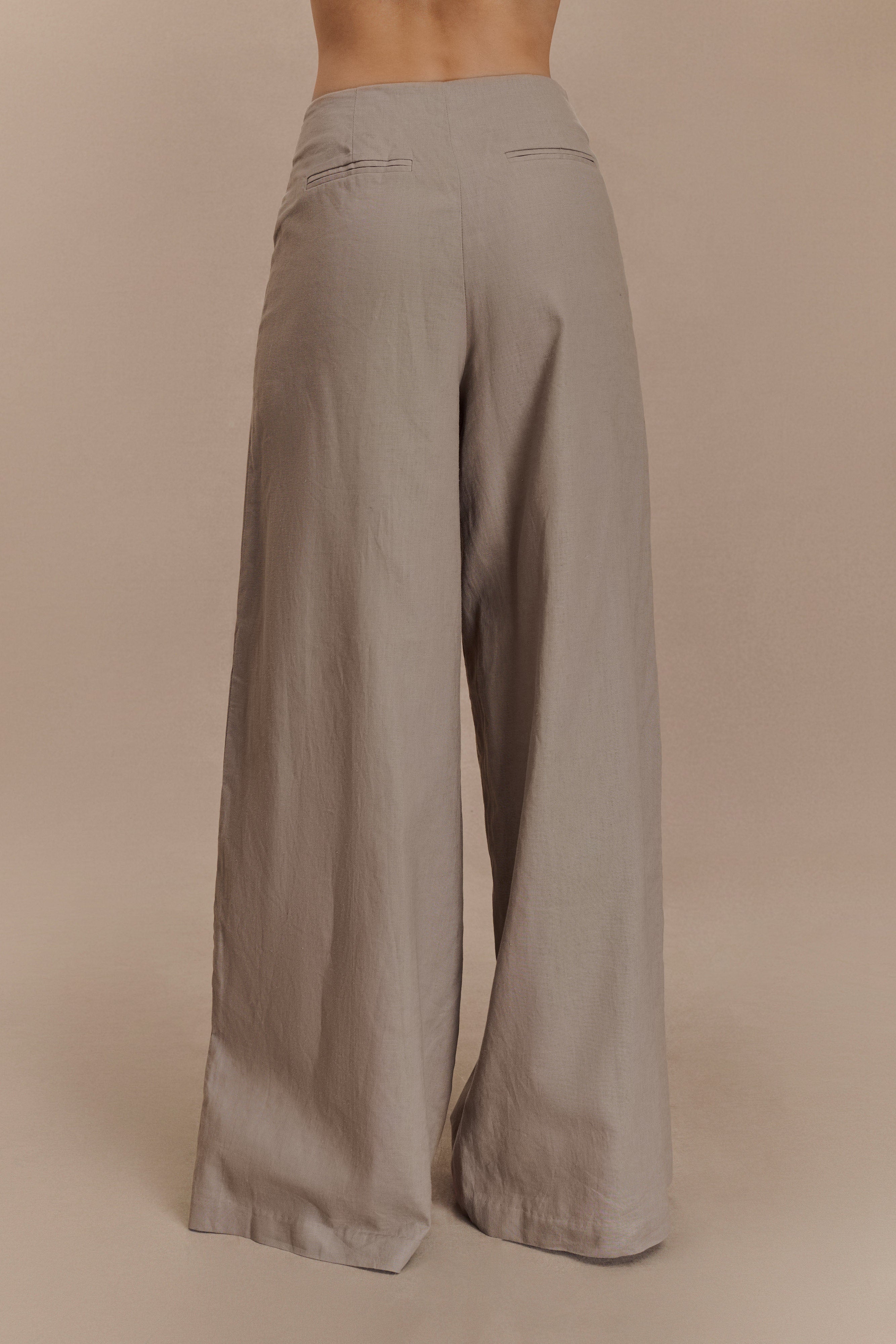 Brandi Keten Düz Paça Pantolon - Çakıl Taşı