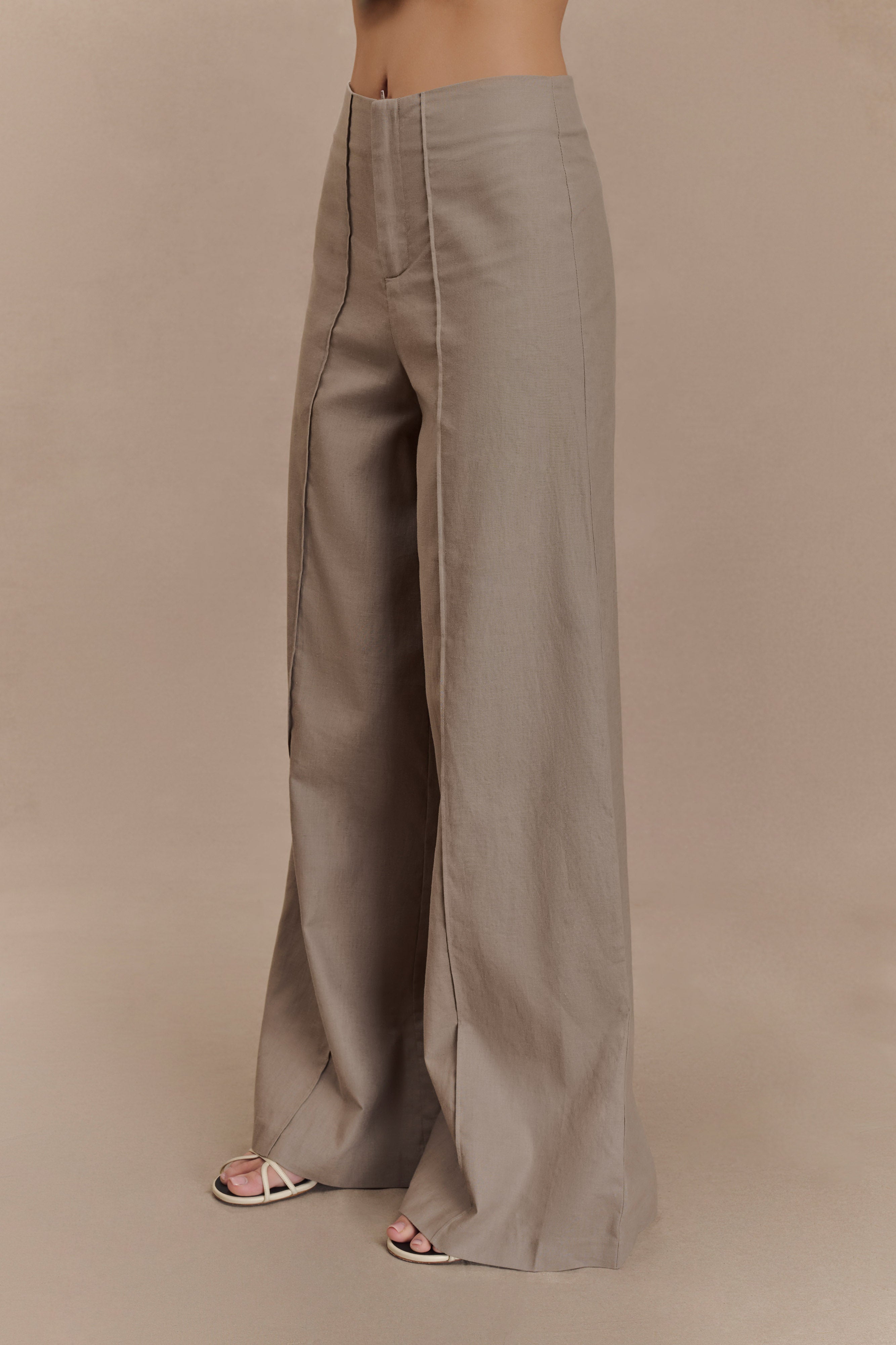 Brandi Keten Düz Paça Pantolon - Çakıl Taşı