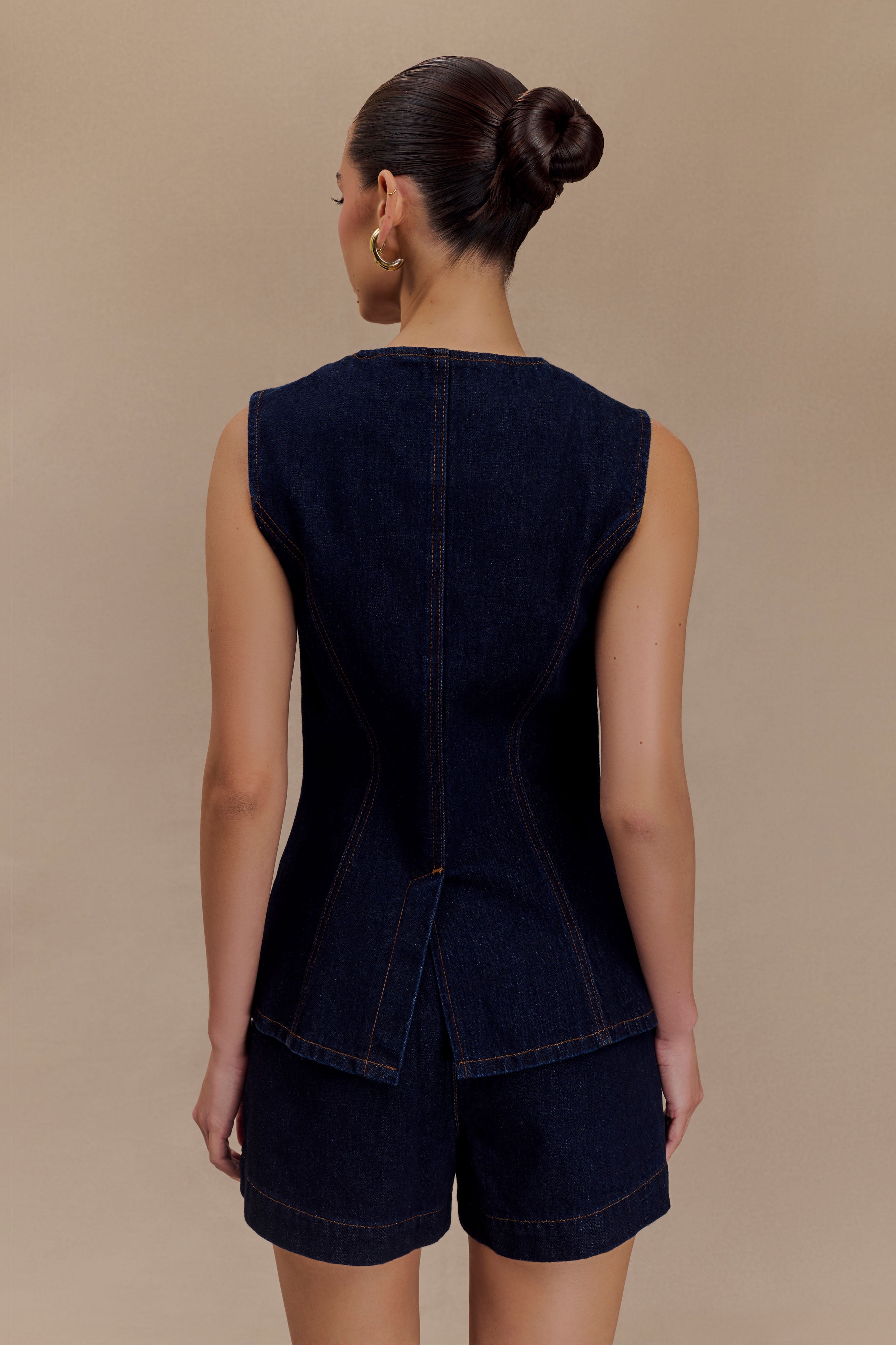 Abel Denim Düğmeli Üst - İndigo Mavi
