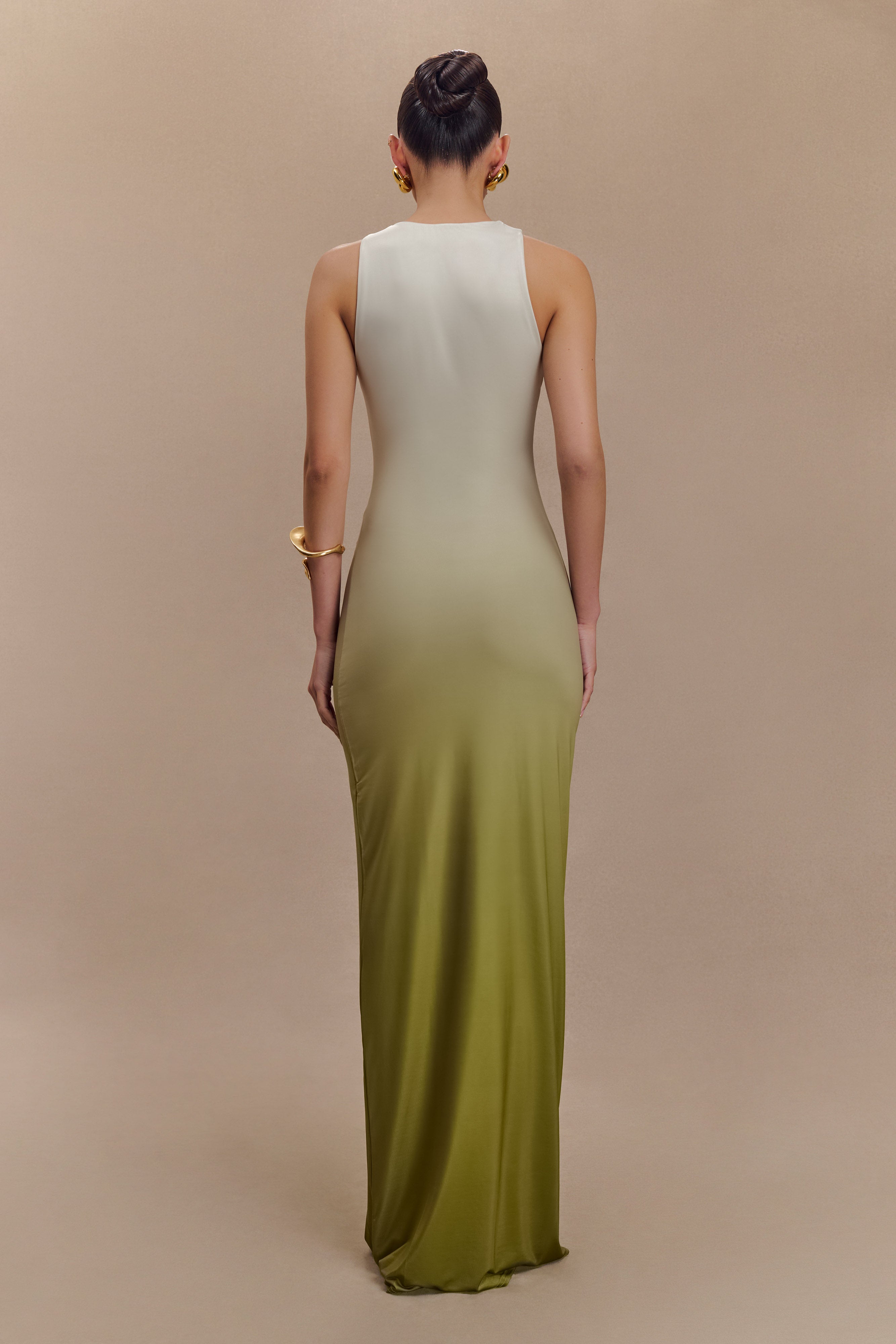 Stella Drapeli Dar Maxi Elbise - Ombre Vintage Zeytin