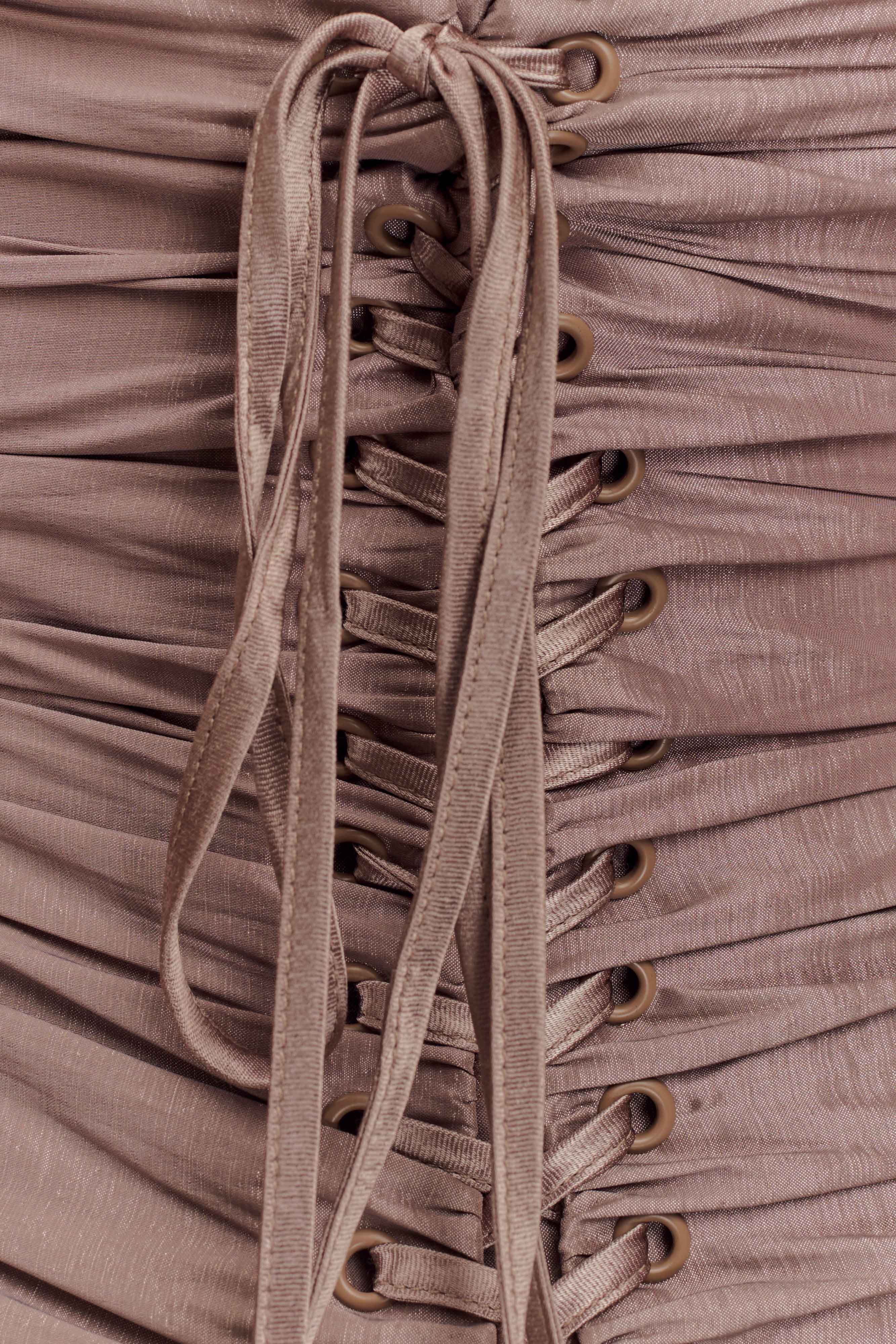 Serena Straplez Tafta Maxi Elbise - Bronz Taupe