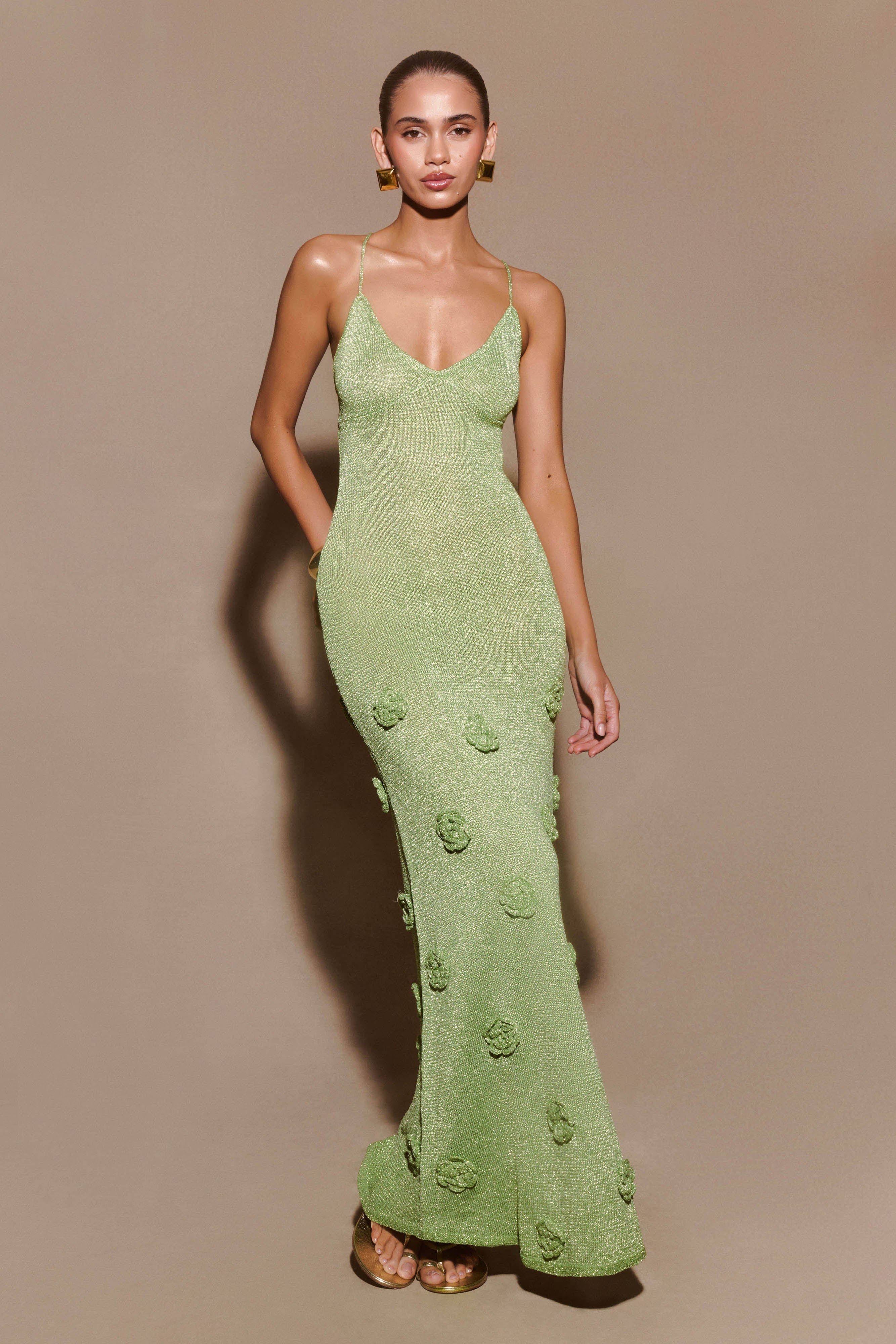 Suki Metalik Örgü Maxi Elbise - Pastel Yeşil